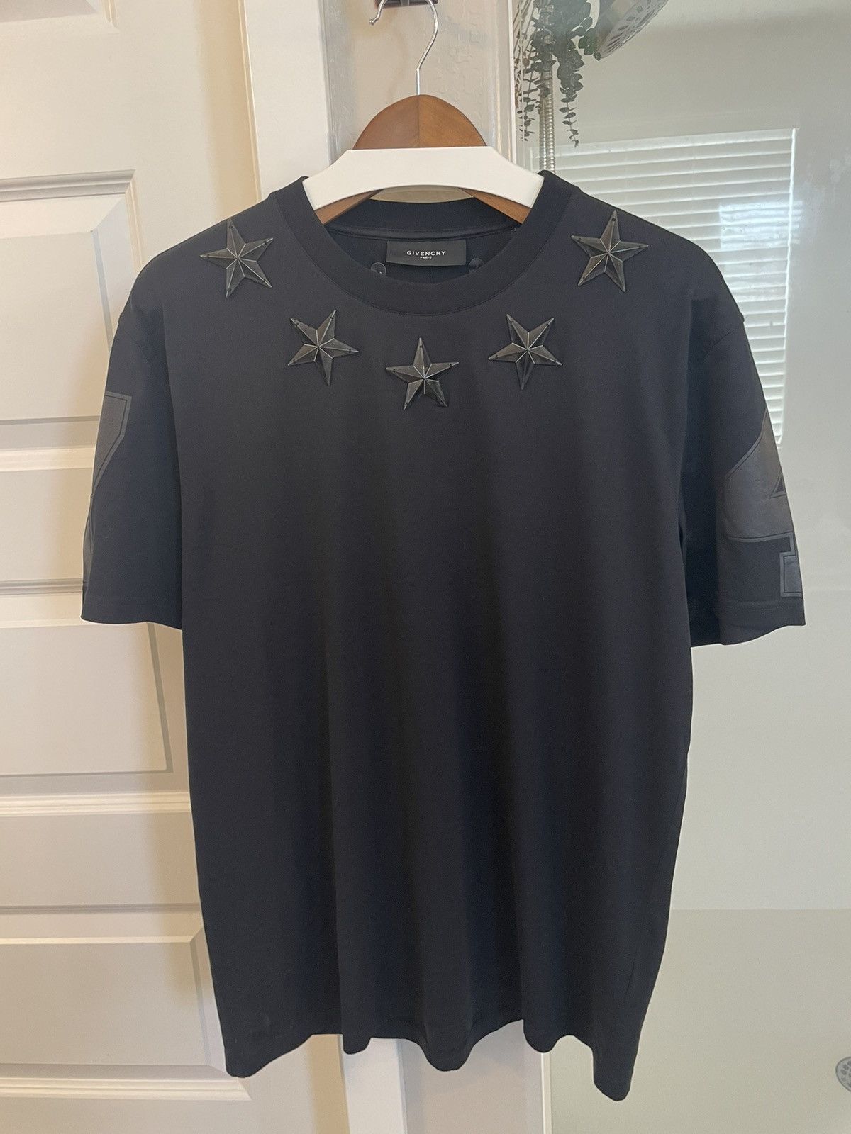 image of Givenchy Stars Appliquéd T Shirt in Black, Men's (Size XL)