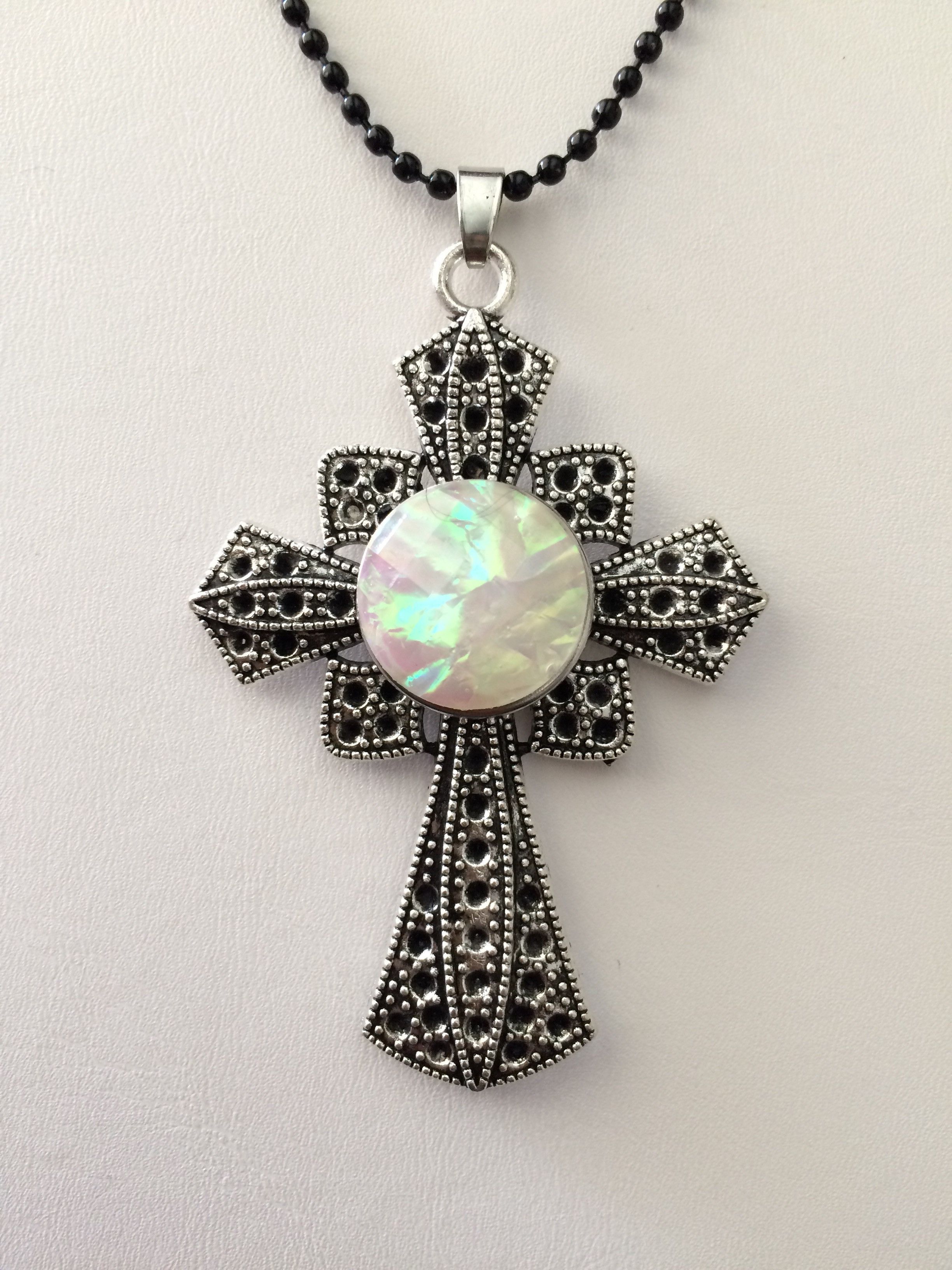 Jewelry Cross Chunk Button Tibetan silver Pendant Necklace - White Size ONE SIZE - 3 Thumbnail