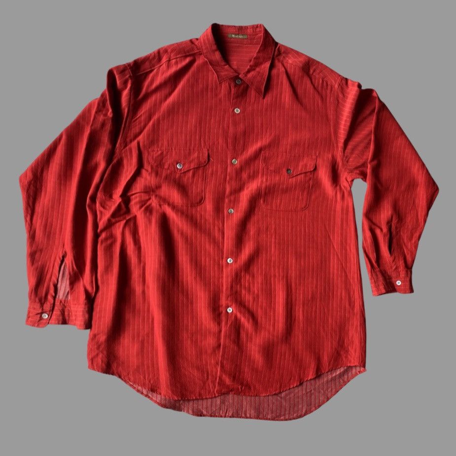Yohji Yamamoto Y’s For Men Red Stripe Rayon Double Pocket Oversize Shirt Size US L / EU 52-54 / 3 - 1 Thumbnail