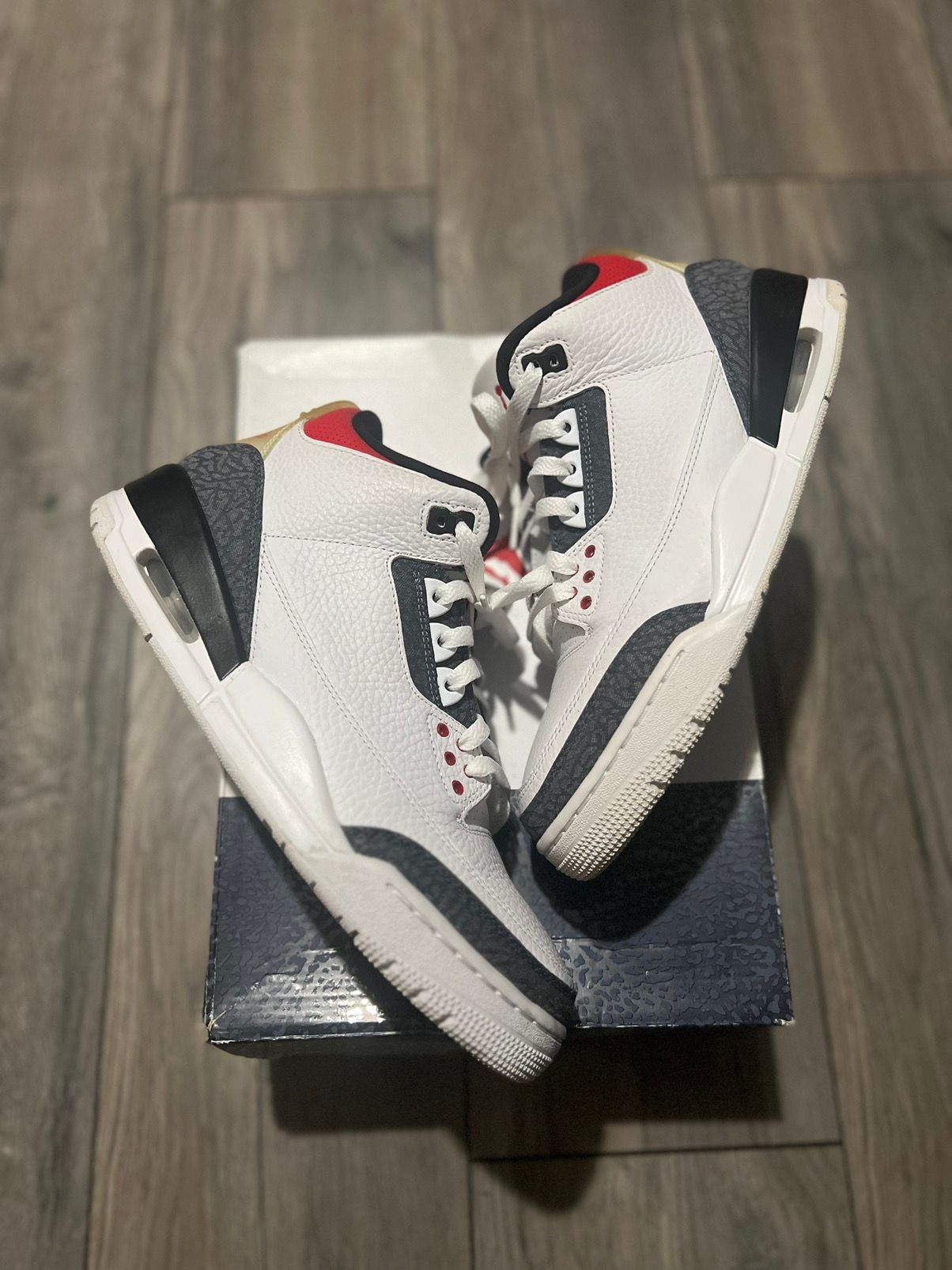 Pre-owned Jordan Nike Air Jordan 3 Retro Fire Red Denim Japan Shoes In White