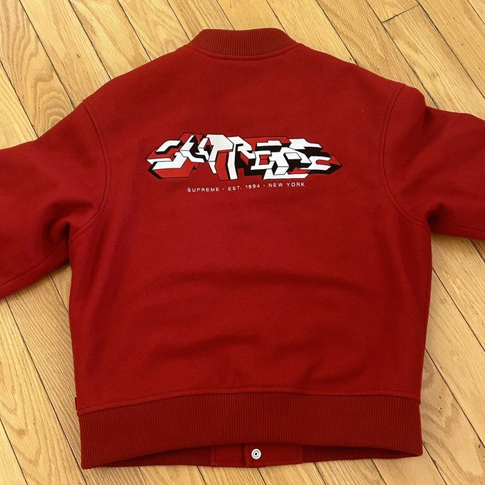 Supreme Used Supreme Delta Varsity Jacket Red Medium | Grailed