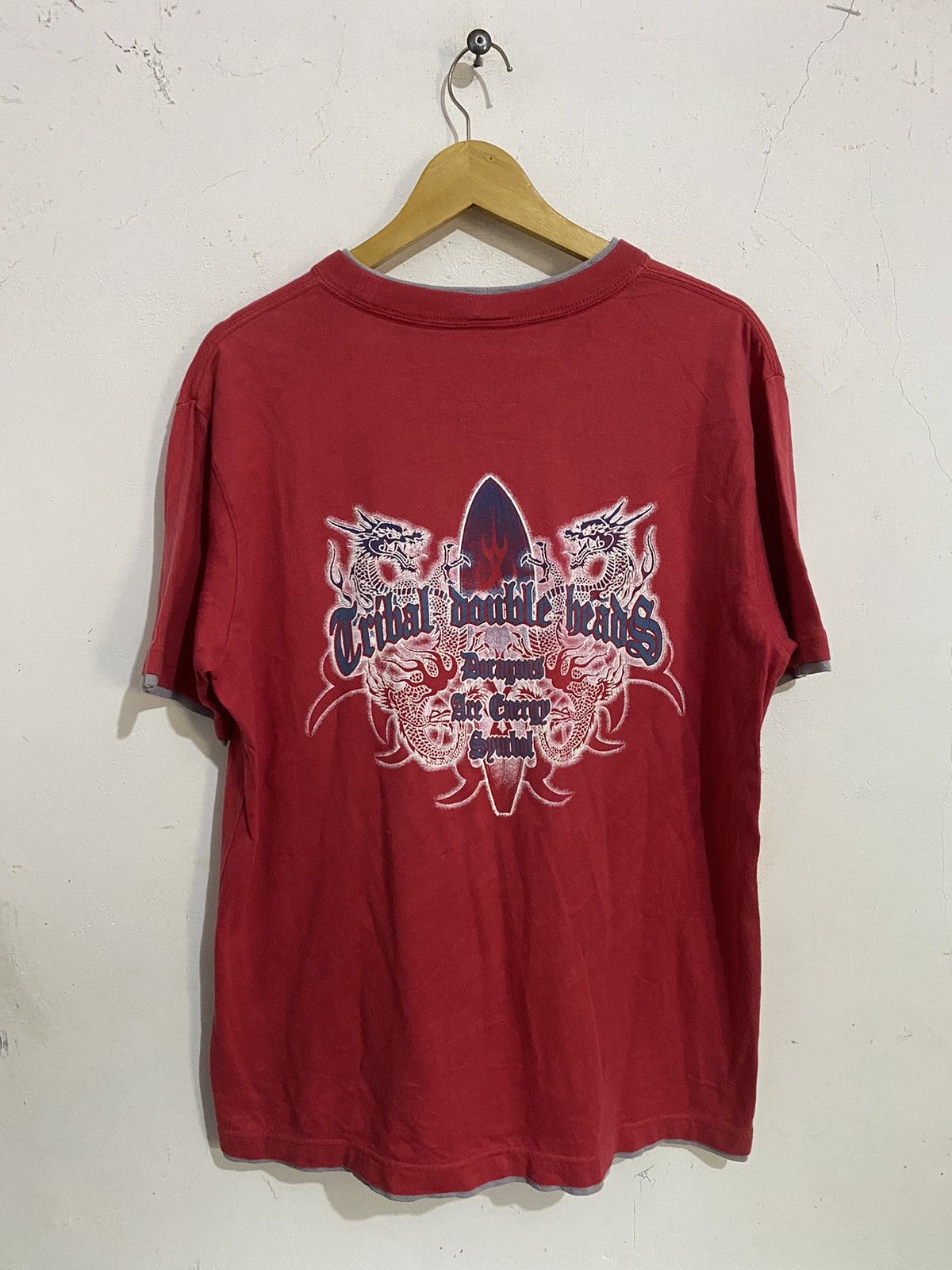 image of 14Th Addiction x Kmrii Digdeep-Japanesebrand Tribal Dragon Tees in Red, Men's (Size Large)