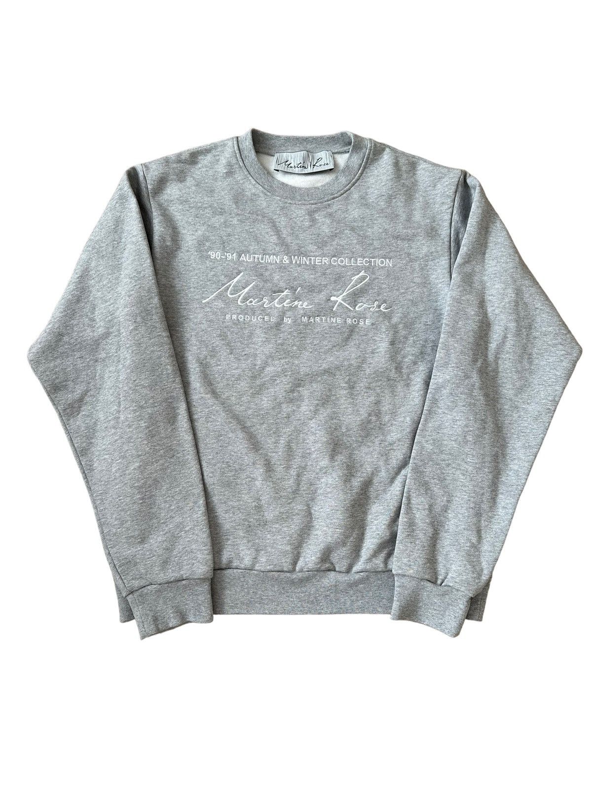 image of Martine Rose Cursive Embroidered Logo Grey Terry Crewneck, Men's (Size Small)