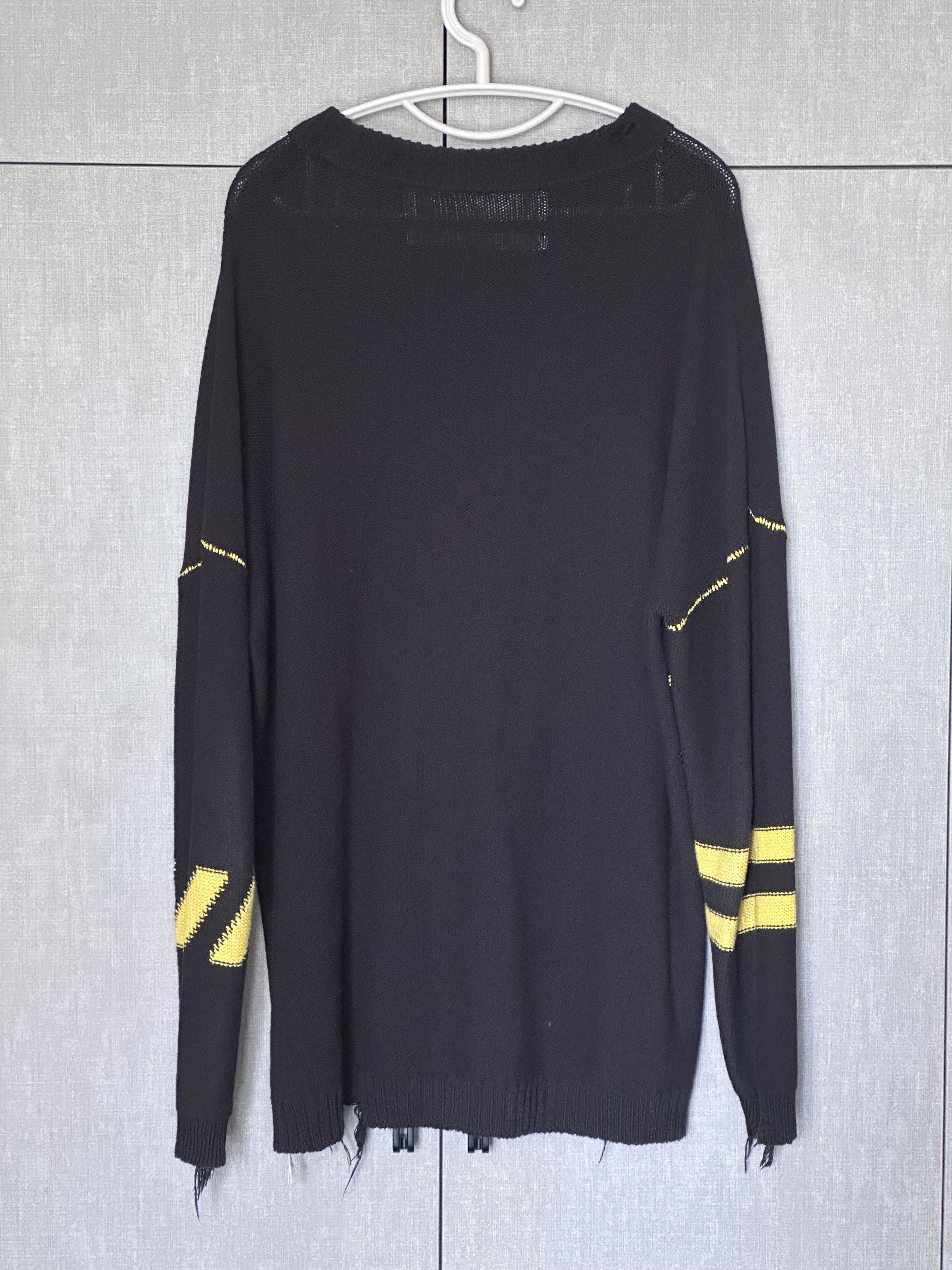 Off-White OFF-WHITE Distressed Logo Intarsia Wool Sweater Black/Yellow Size US M / EU 48-50 / 2 - 2 Thumbnail