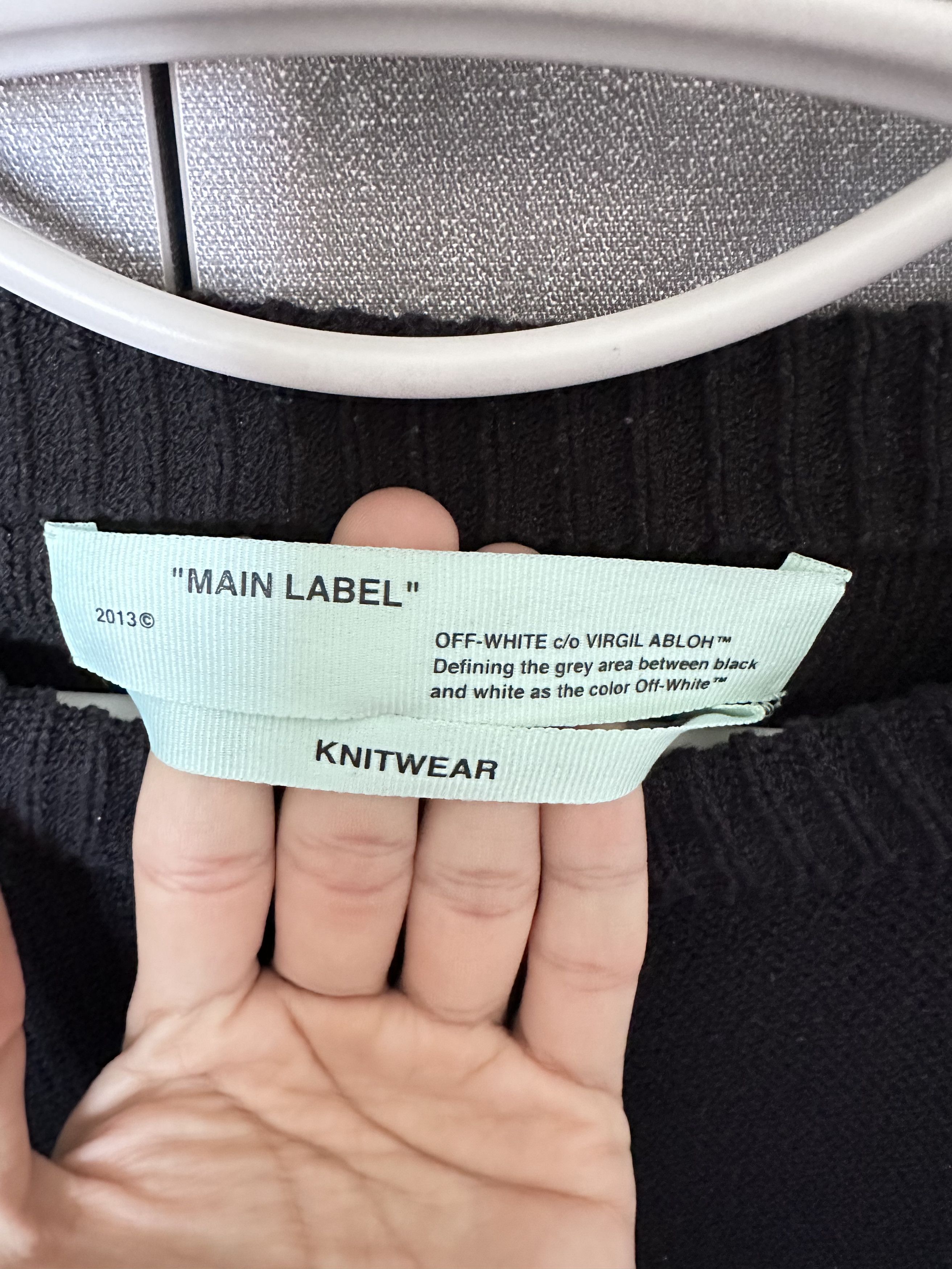 Off-White OFF-WHITE Distressed Logo Intarsia Wool Sweater Black/Yellow Size US M / EU 48-50 / 2 - 7 Thumbnail
