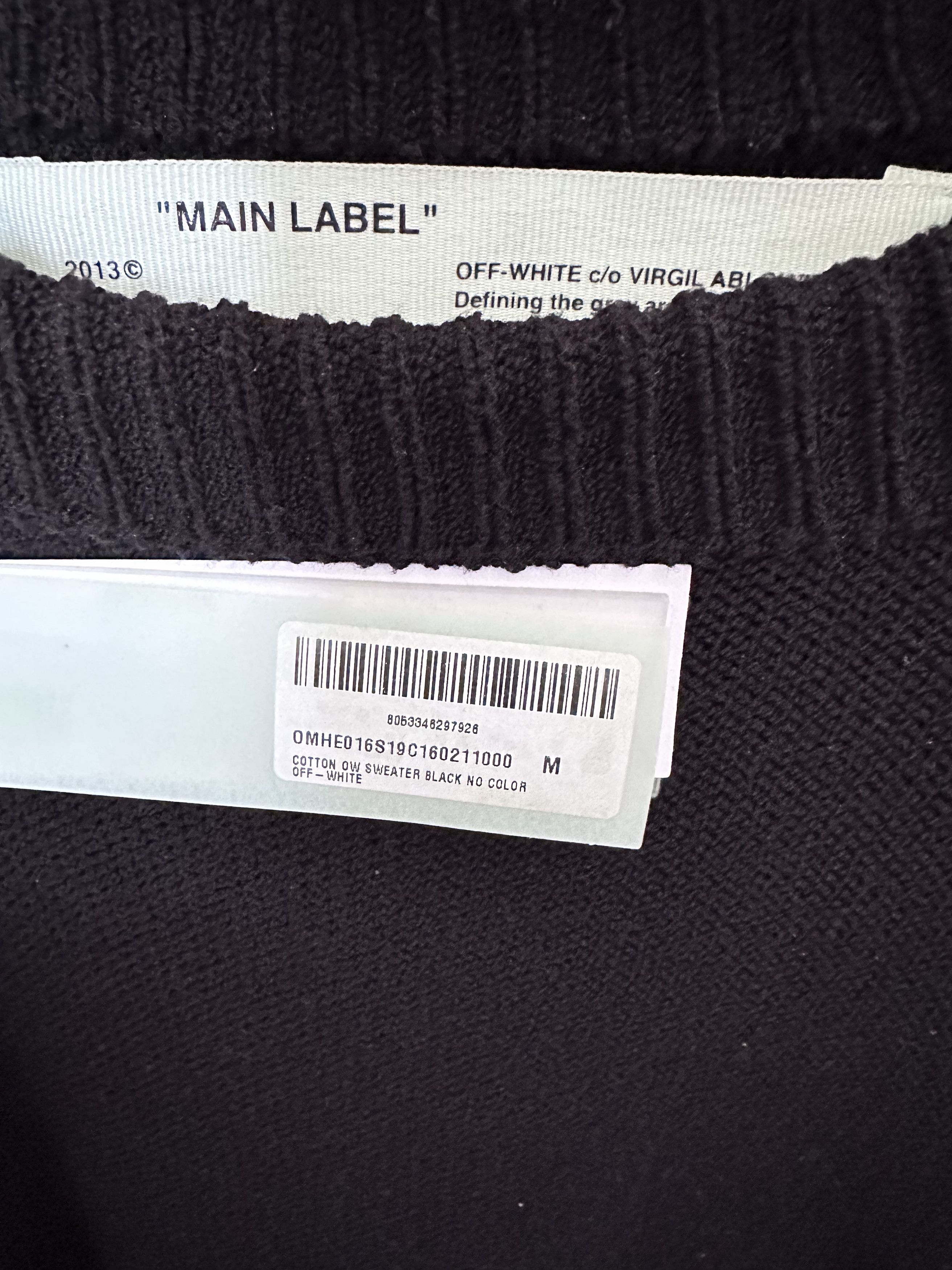 Off-White OFF-WHITE Distressed Logo Intarsia Wool Sweater Black/Yellow Size US M / EU 48-50 / 2 - 8 Thumbnail