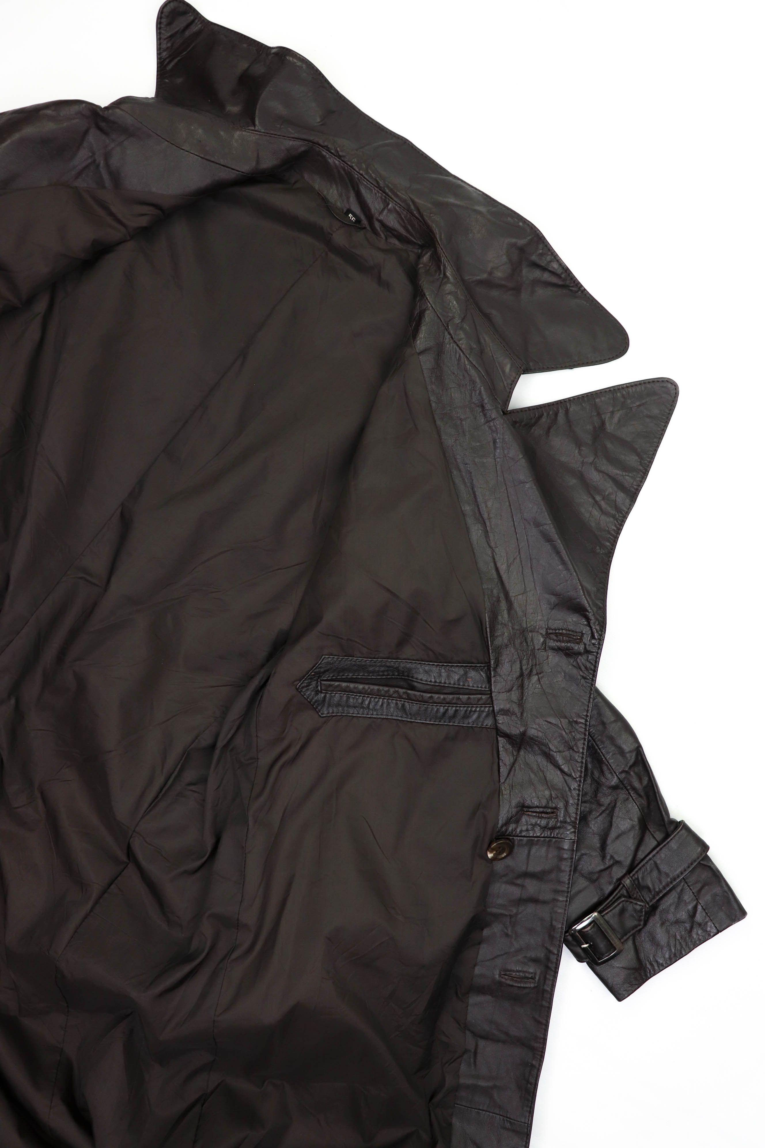 70-80s Vintage BAMF Style Brown Leather Belted Trench Coat