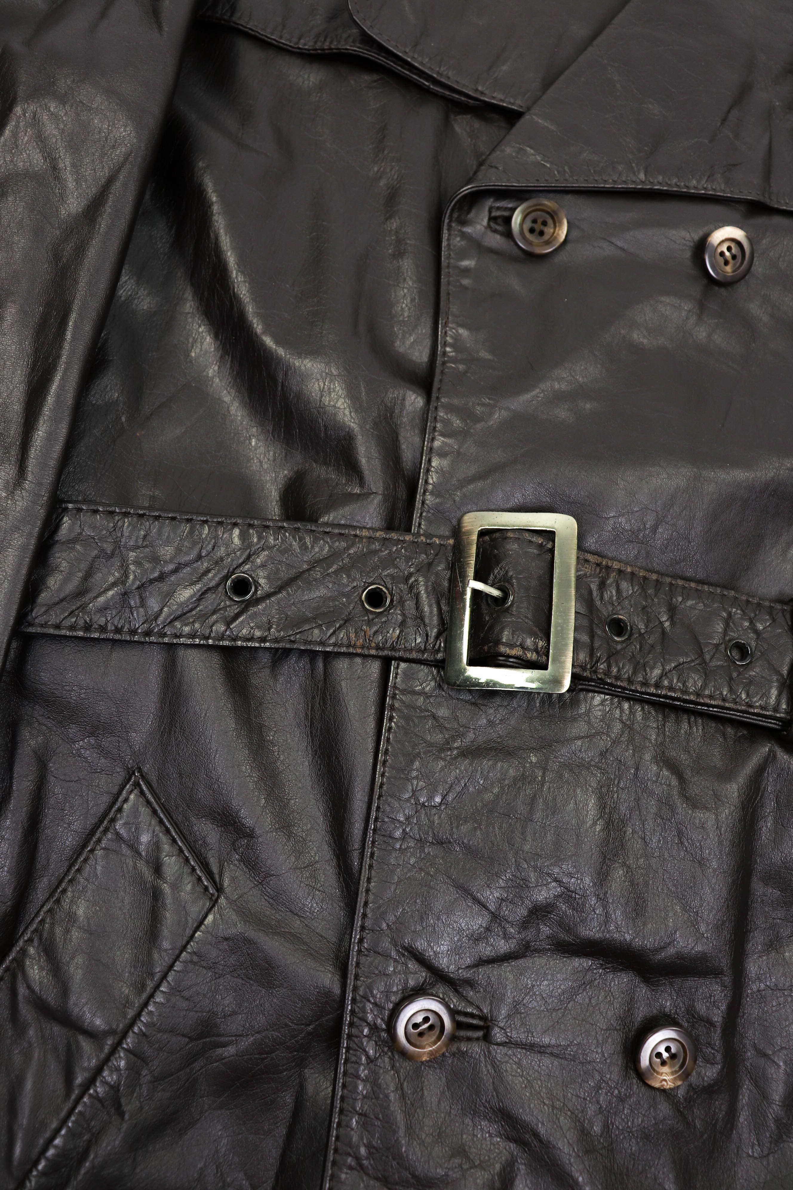 70-80s Vintage BAMF Style Brown Leather Belted Trench Coat