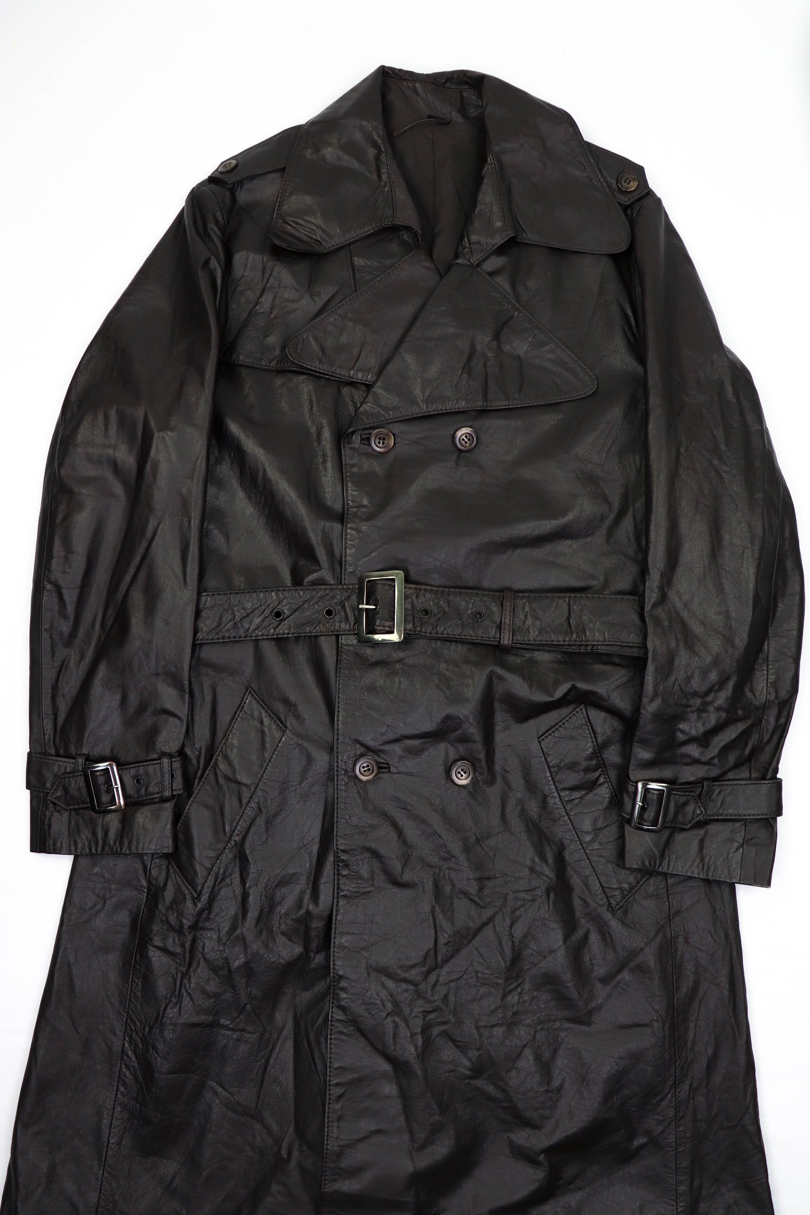 70-80s Vintage BAMF Style Brown Leather Belted Trench Coat