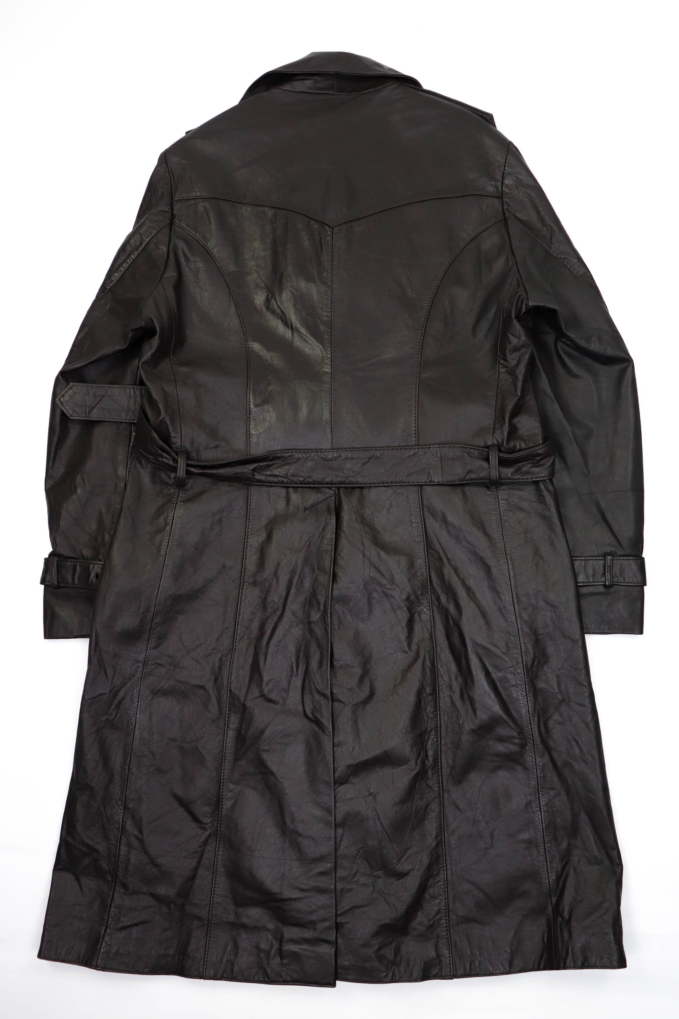 70-80s Vintage BAMF Style Brown Leather Belted Trench Coat