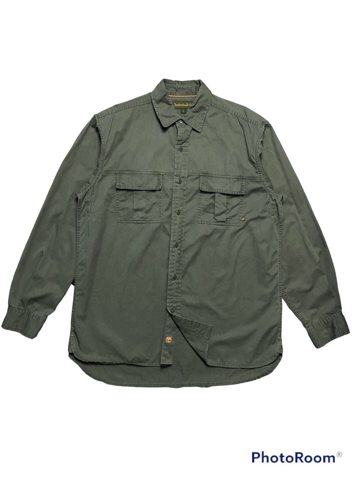 Timberland × Vintage Vintage TIMBERLAND Plain Green Army Shirt Size US M / EU 48-50 / 2 - 1 Thumbnail