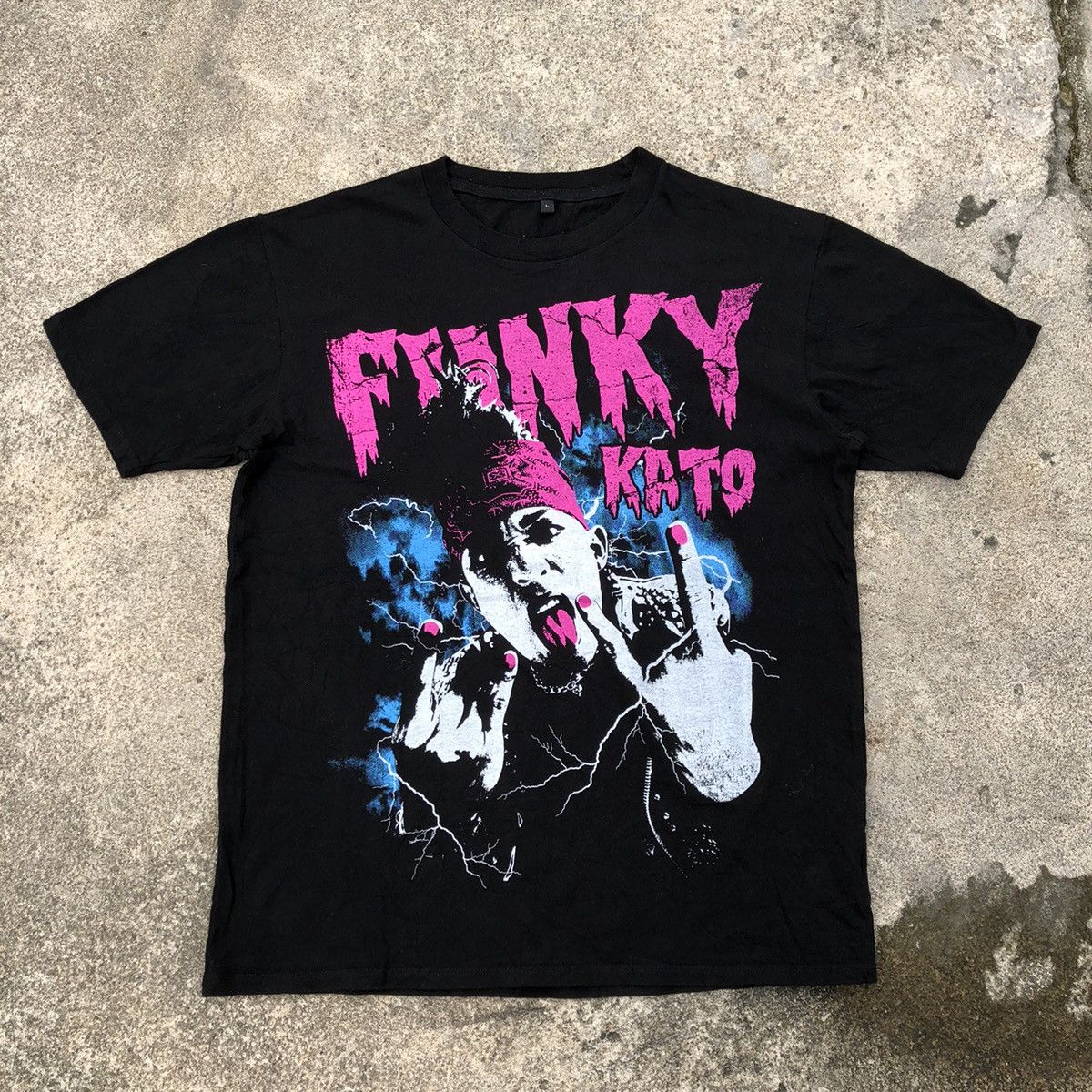 image of Band Tees x Tour Tee Sickfunky Kato Japanese Singer Promo Tee Overprint Tee in Black (Size Large)