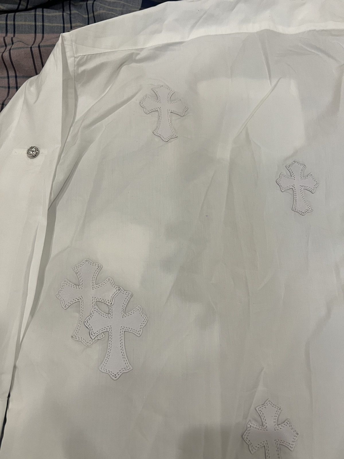 Chrome Hearts Mahal Kita white leather cross patch button up shirt Size US S / EU 44-46 / 1 - 3 Thumbnail