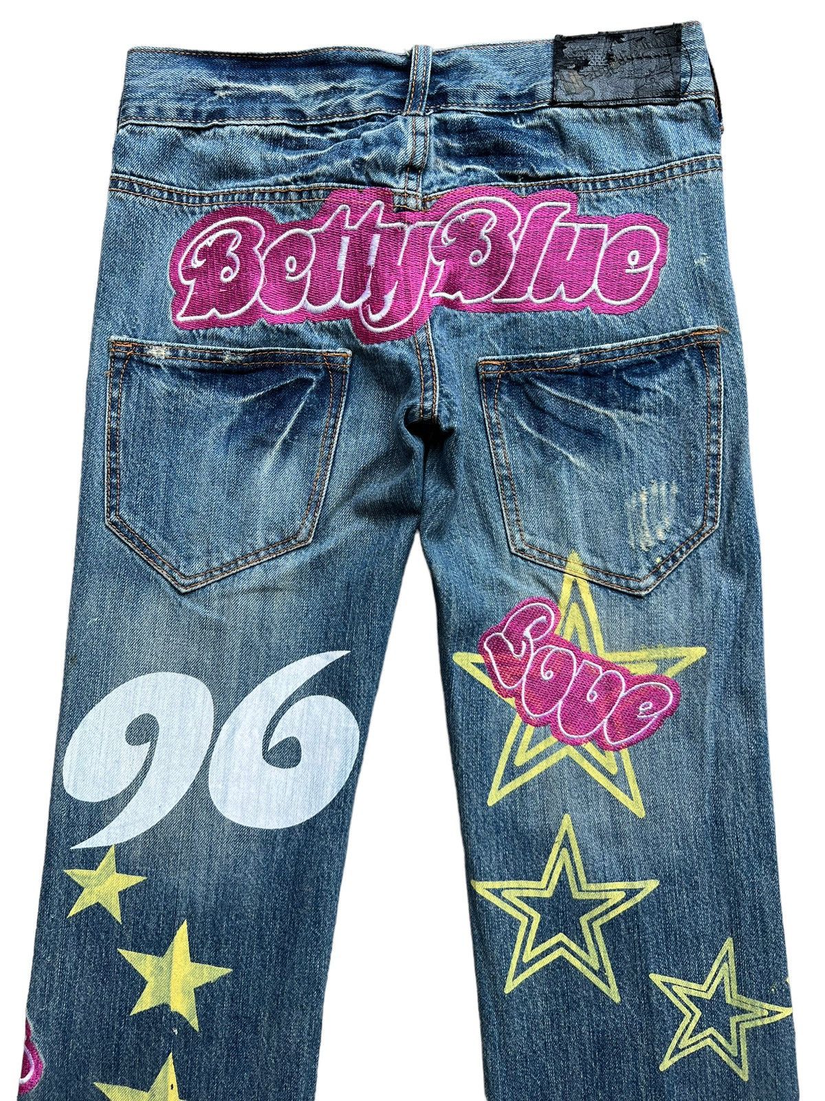 Japanese Brand Betty Blue Embroidered Spellout Patch Sexy Denim Jeans 29x32 Size 29" - 6 Thumbnail