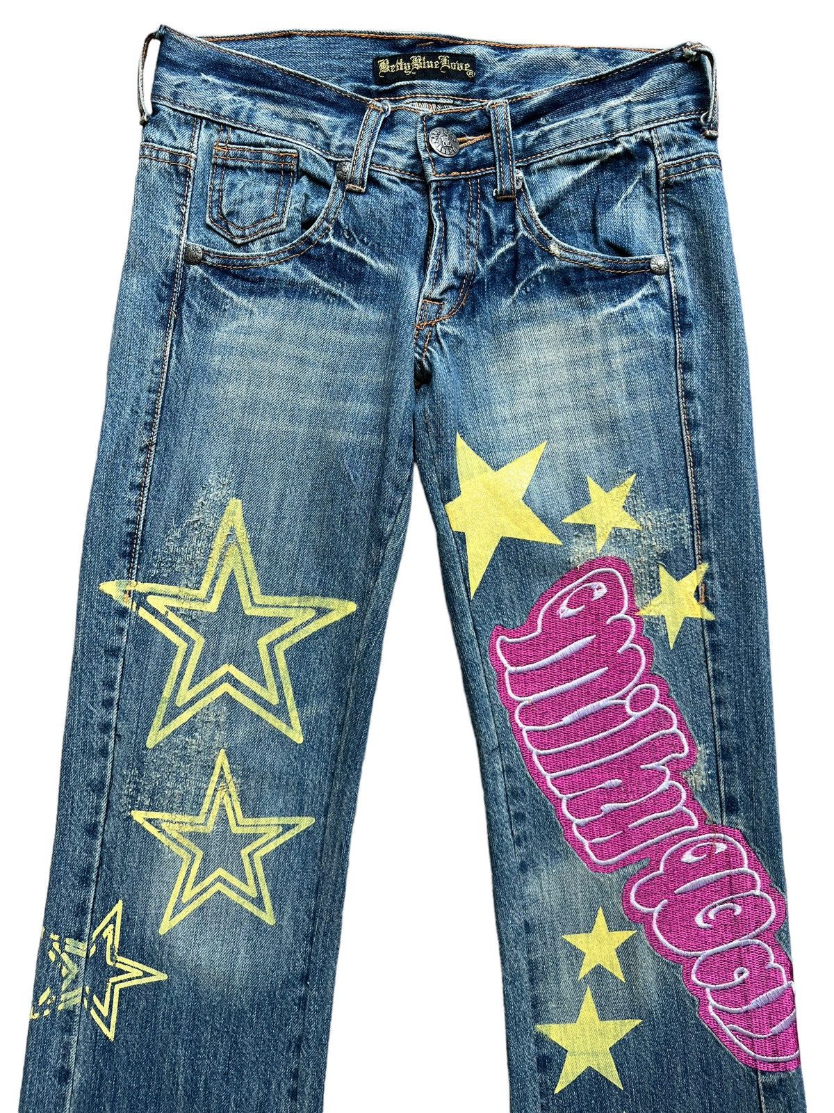 Japanese Brand Betty Blue Embroidered Spellout Patch Sexy Denim Jeans 29x32 Size 29" - 4 Thumbnail