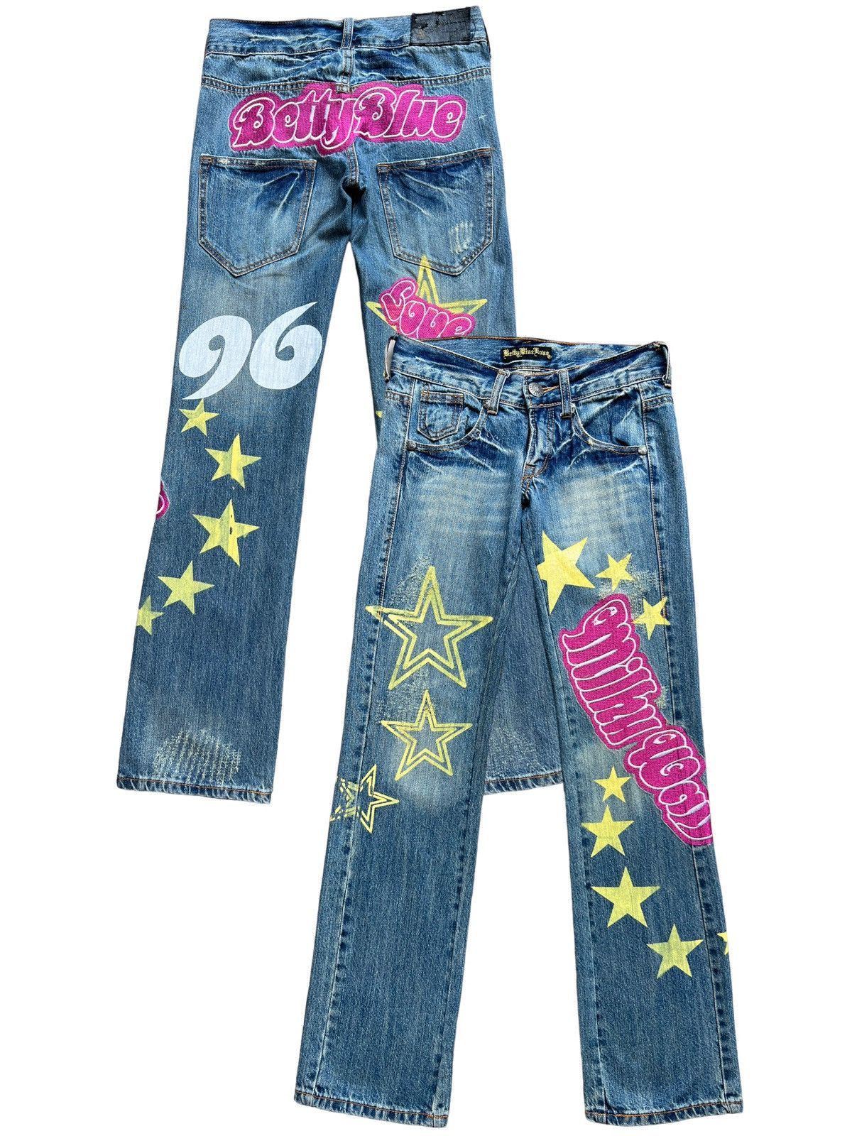 Japanese Brand Betty Blue Embroidered Spellout Patch Sexy Denim Jeans 29x32 Size 29" - 1 Thumbnail