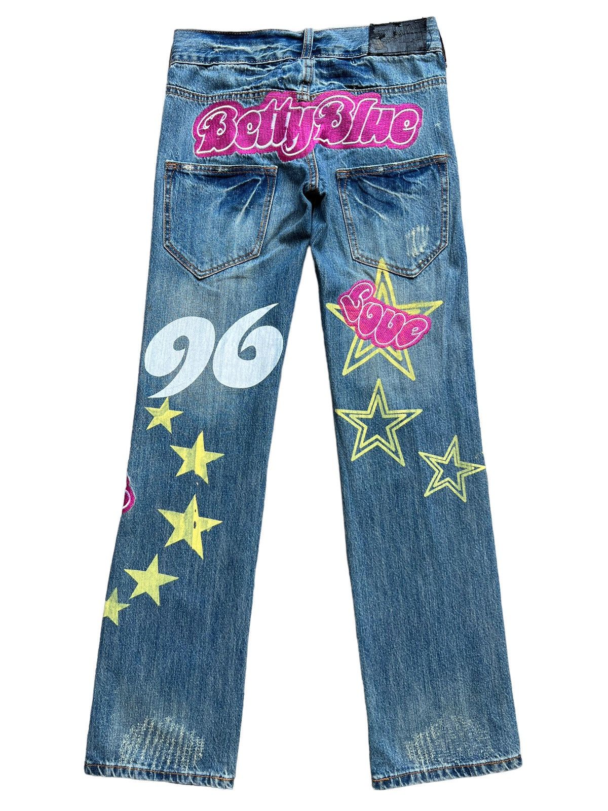 Japanese Brand Betty Blue Embroidered Spellout Patch Sexy Denim Jeans 29x32 Size 29" - 3 Thumbnail