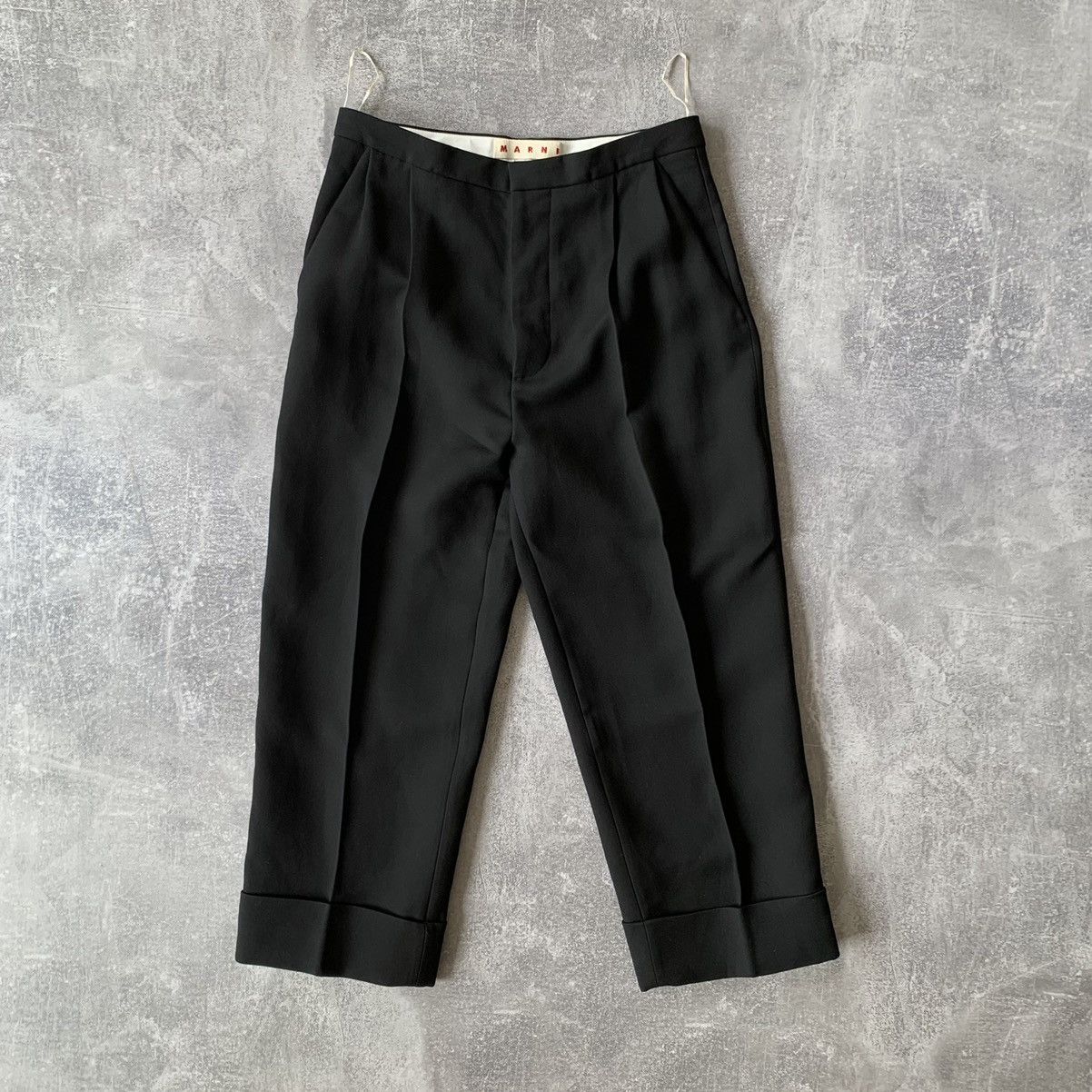 image of Marni Wide Leg Cropped Pants Wool/silk in Black, Women's (Size 34)