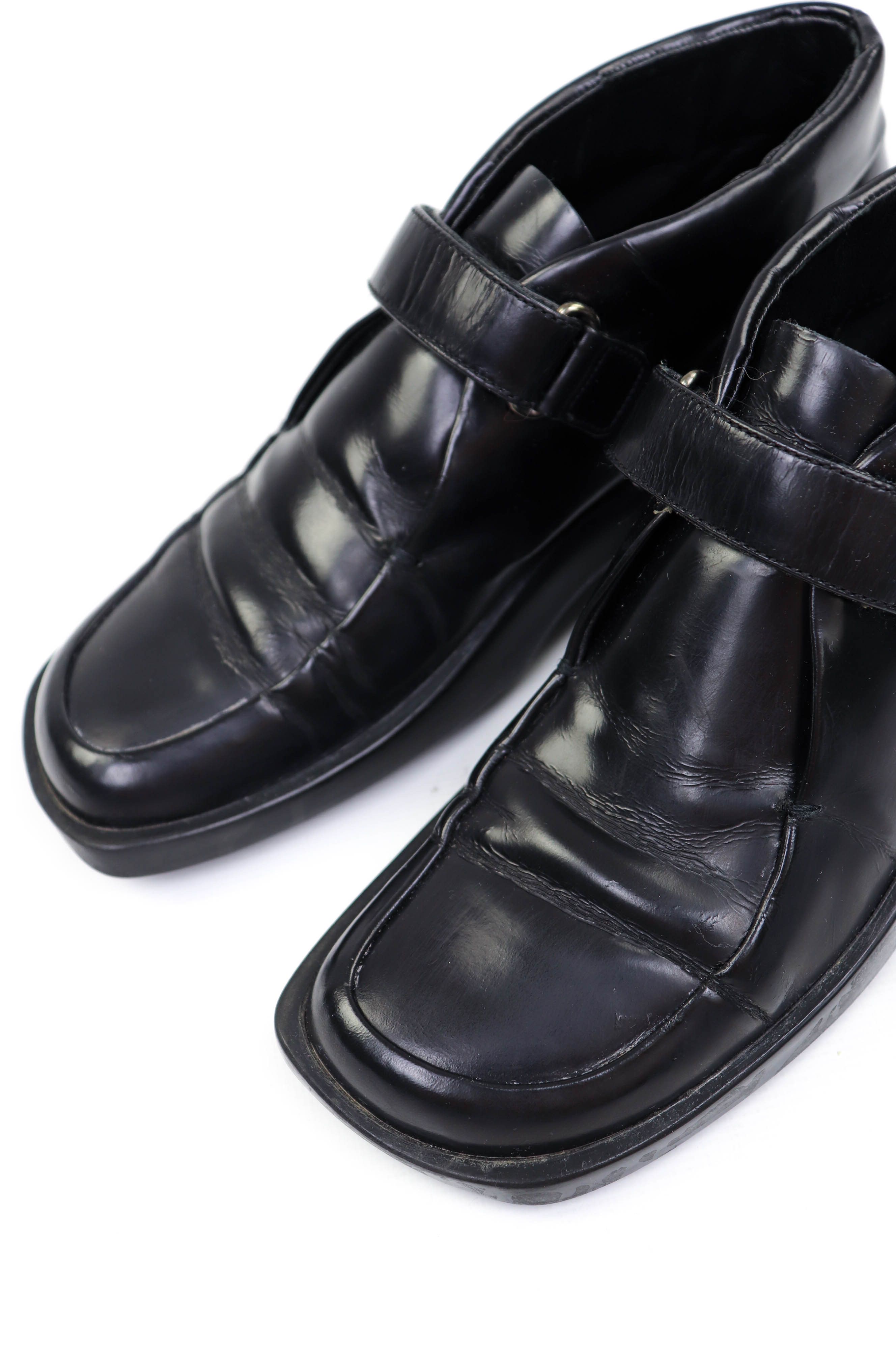 Prada Prada Vintage 90s (SAMPLE?) Black Leather Square Toe Boots Size US 5.5 / IT 35.5 - 8 Thumbnail