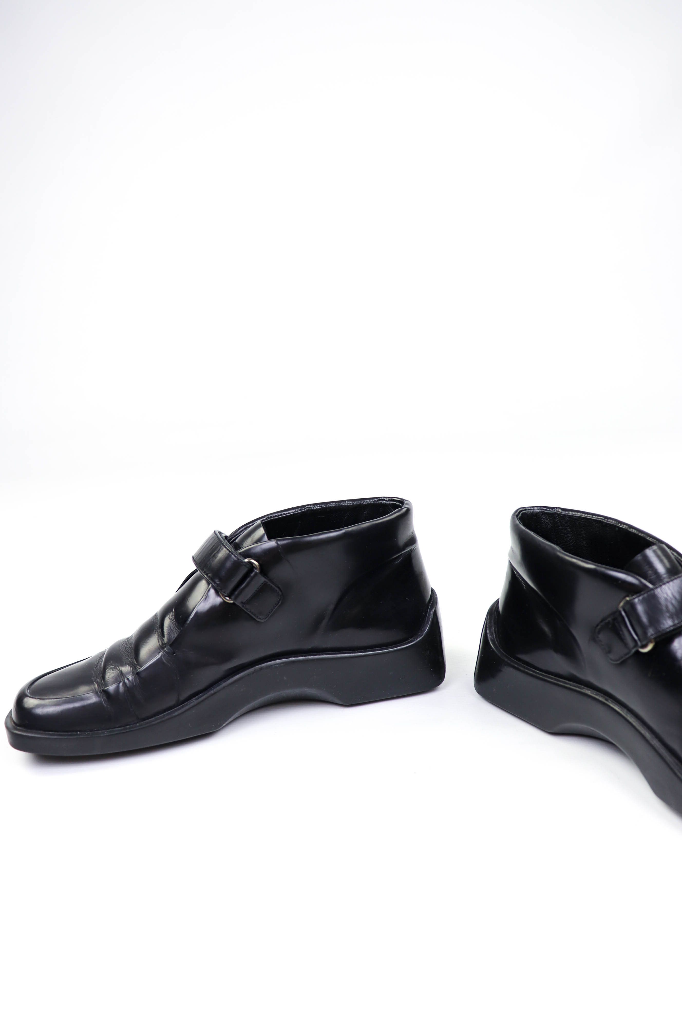 Prada Prada Vintage 90s (SAMPLE?) Black Leather Square Toe Boots Size US 5.5 / IT 35.5 - 9 Thumbnail
