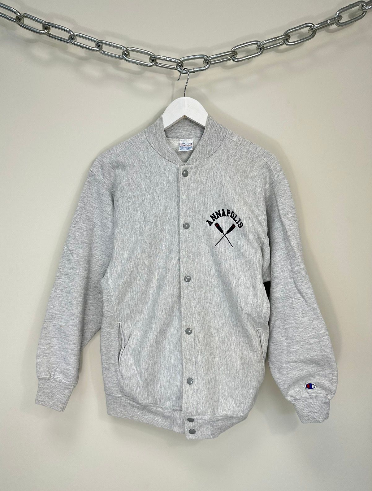 Pre-owned Champion X Vintage 90's Champion Reverse Weave Made In Us Varsity Jacket In Grey