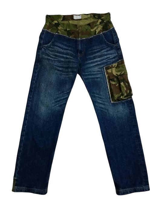 image of Avant Garde x One Of A Kind Swing Set Nashville Jungle Camo Cargo Denim Pants in Indigo (Size 32)