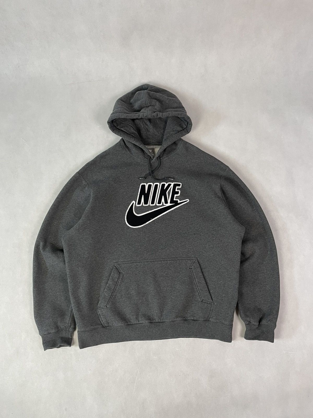 image of Y2K Nike Spell Out Big Logo Hoodie Sweatshirt in Grey, Men's (Size XL)