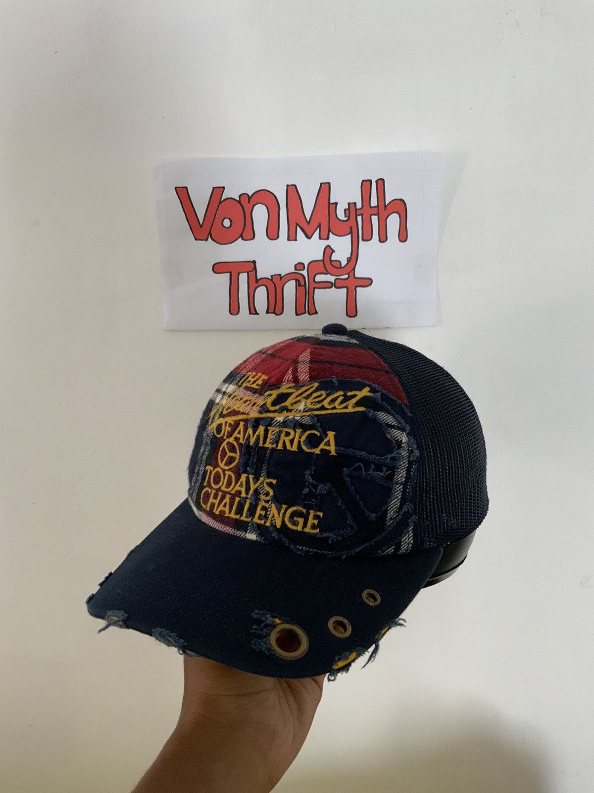 If Six Was Nine Big Logo Peace Distressed Kmrii Stud Trucker Hat Size ONE SIZE - 2 Thumbnail