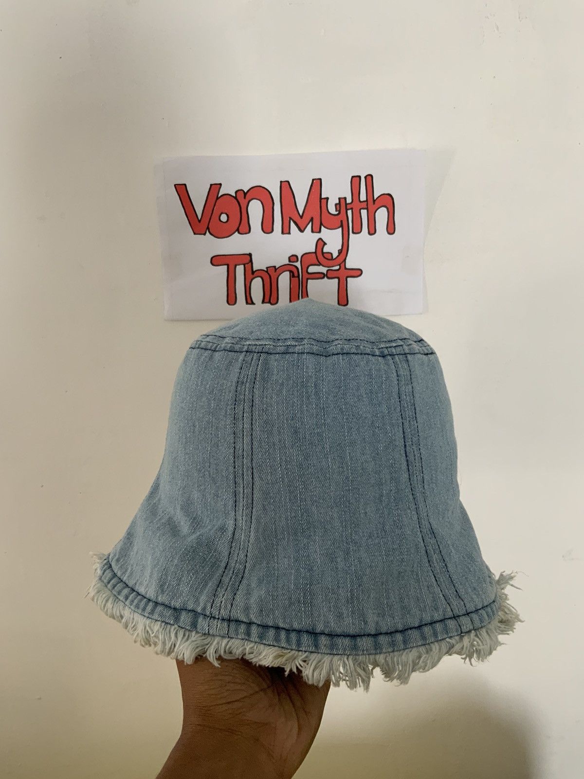 Japanese Brand Distressed Denim Fur Faded Bucket Hat Cap Size ONE SIZE - 2 Thumbnail