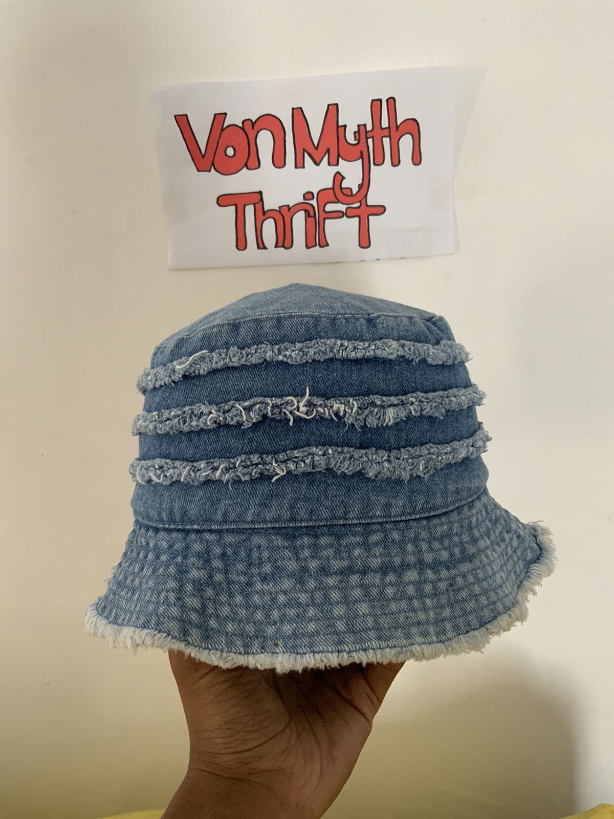 If Six Was Nine Distressed Frayed Denim Style Hat Size ONE SIZE - 5 Thumbnail