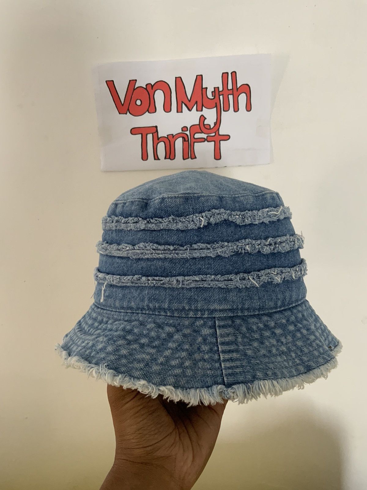 If Six Was Nine Distressed Frayed Denim Style Hat Size ONE SIZE - 4 Thumbnail