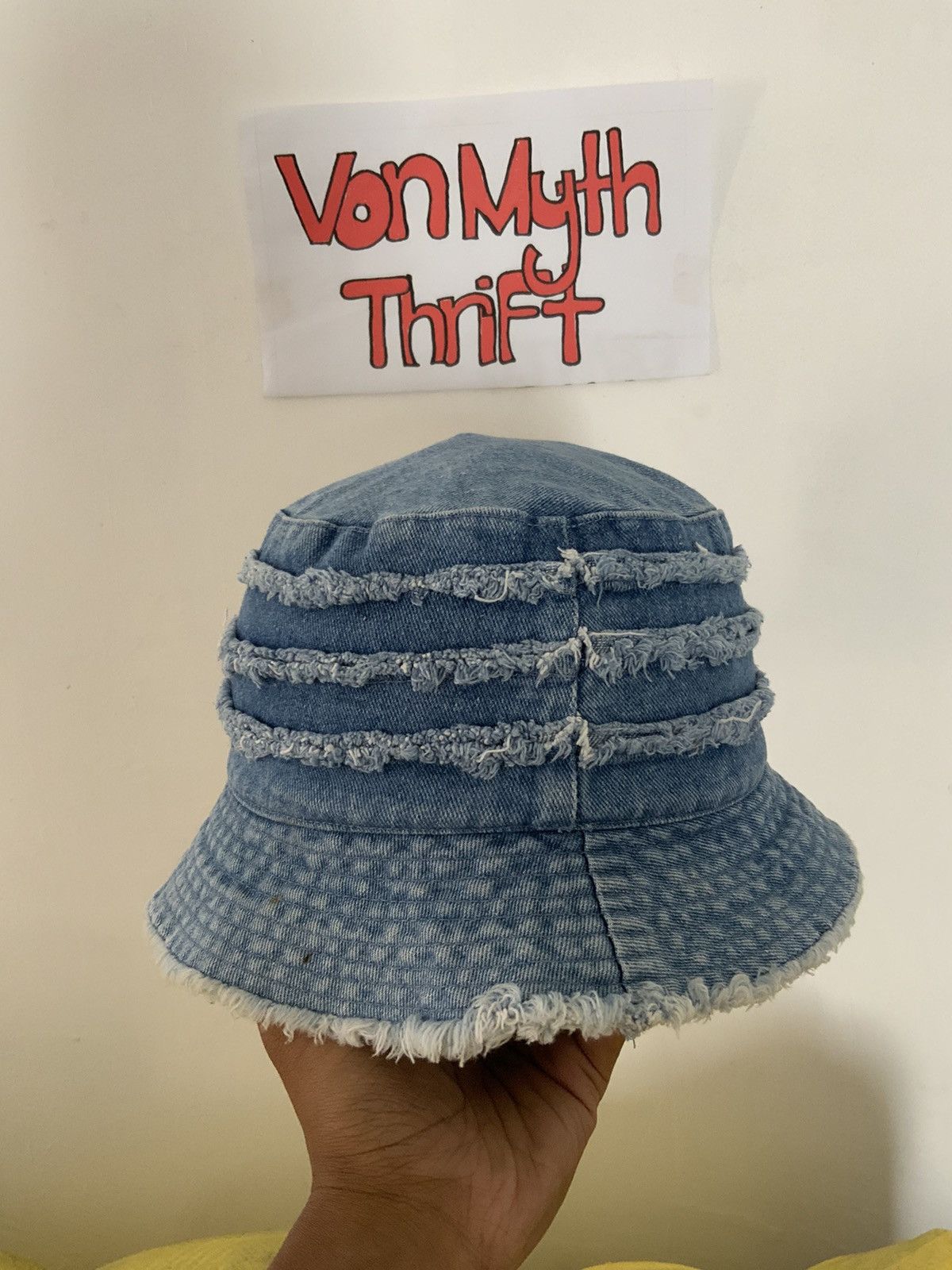 If Six Was Nine Distressed Frayed Denim Style Hat Size ONE SIZE - 6 Thumbnail
