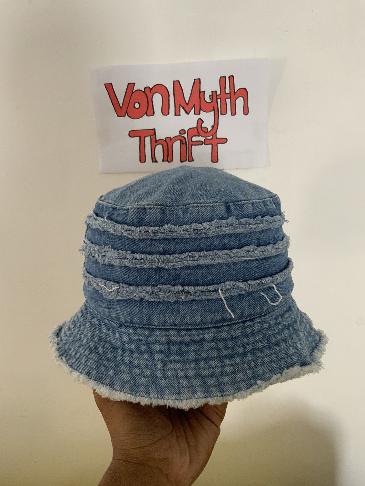 If Six Was Nine Distressed Frayed Denim Style Hat Size ONE SIZE - 3 Thumbnail