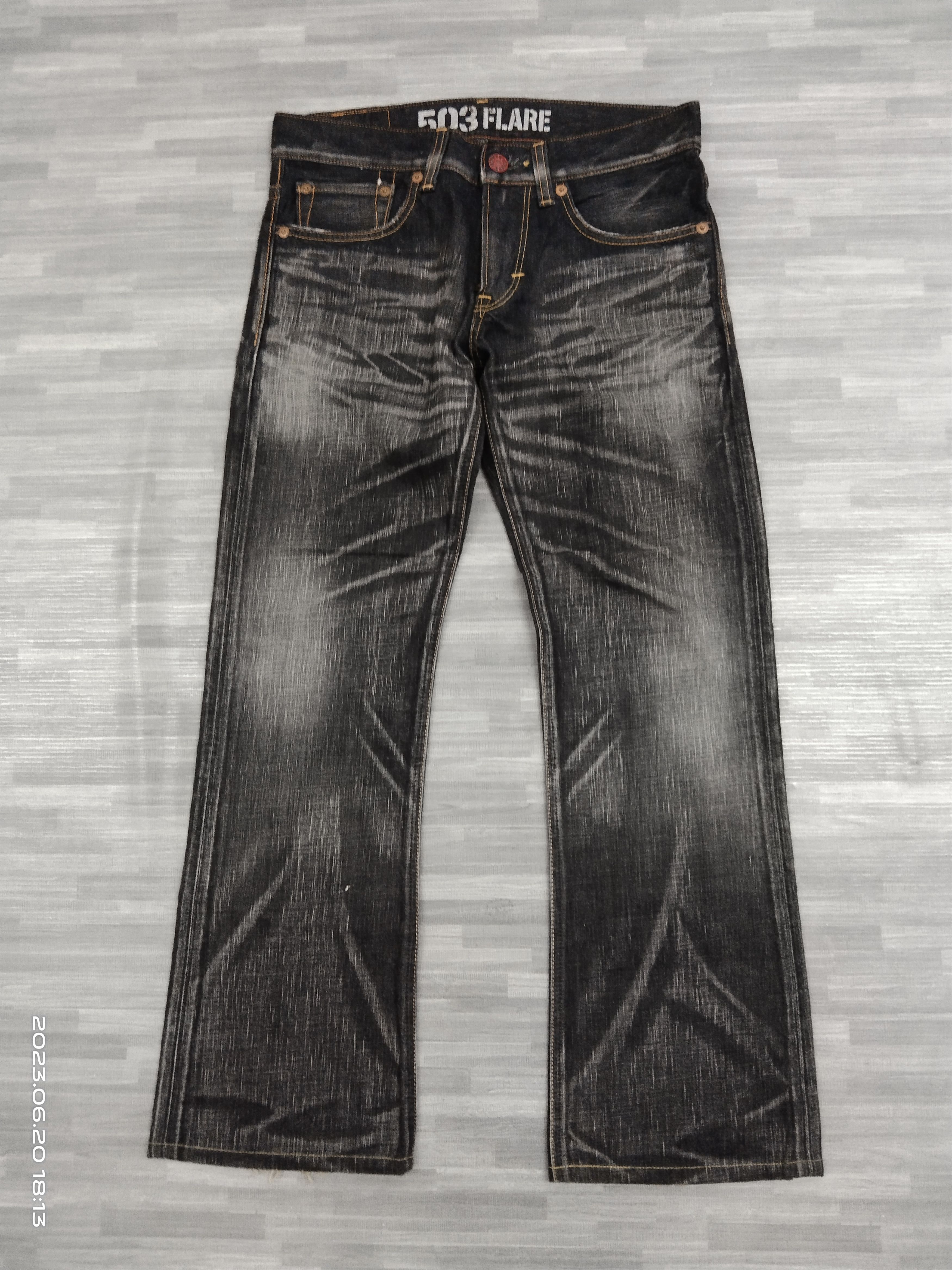 Vintage FLARE WASHED BLACK BLUE TRIP DENIM PANTS Size US 31 - 2 Thumbnail
