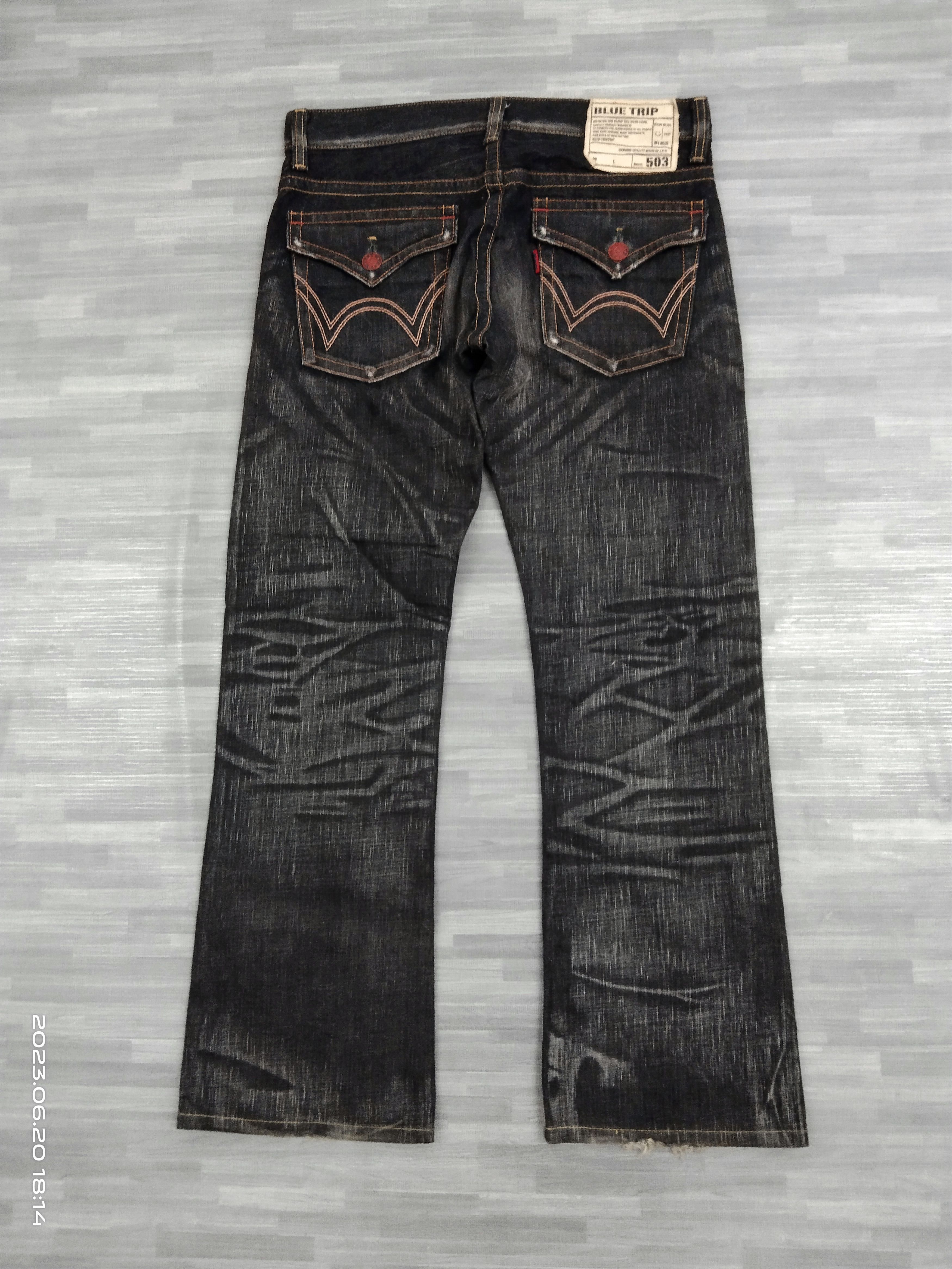 Vintage FLARE WASHED BLACK BLUE TRIP DENIM PANTS Size US 31 - 3 Thumbnail