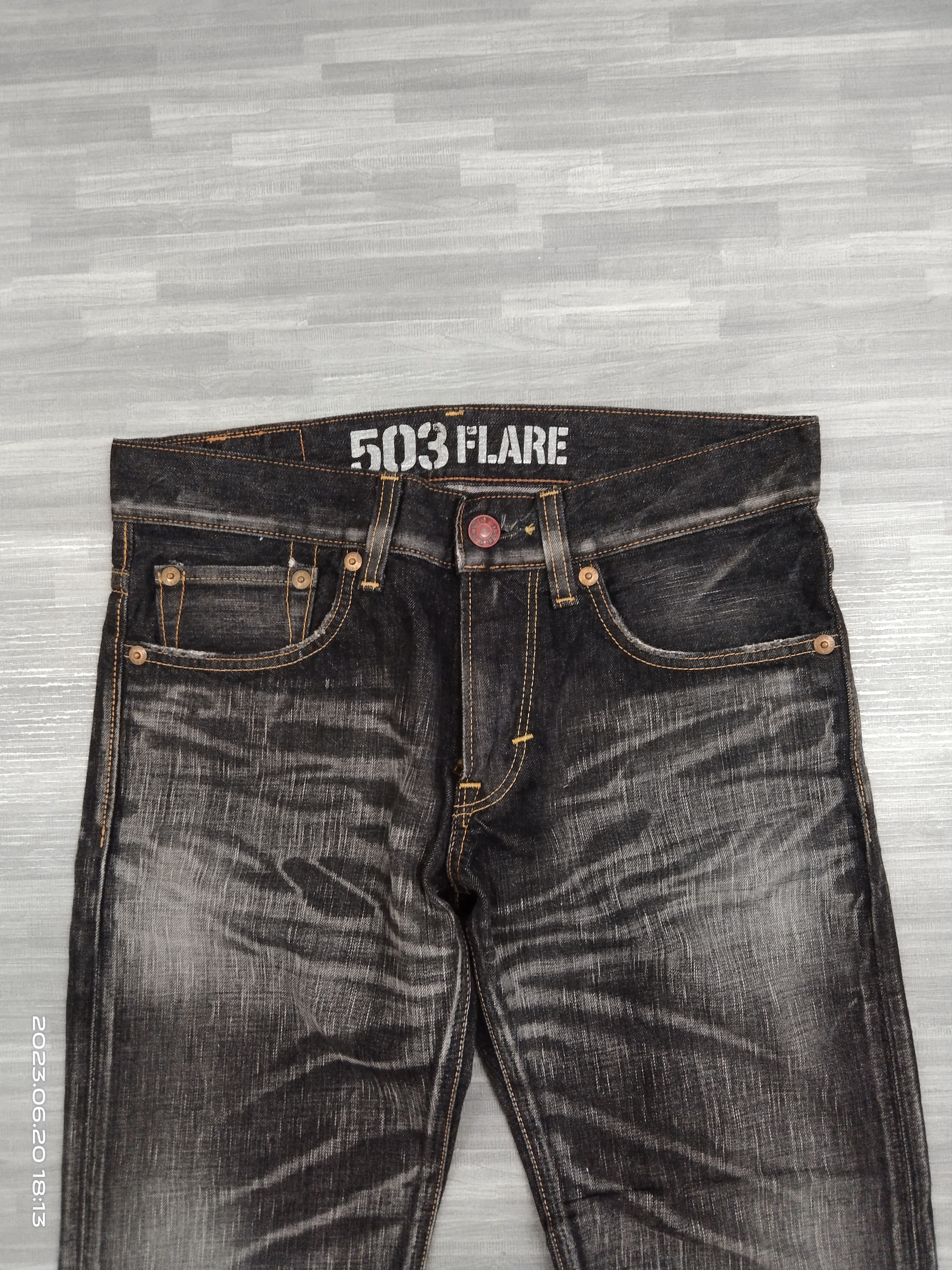 Vintage FLARE WASHED BLACK BLUE TRIP DENIM PANTS Size US 31 - 4 Thumbnail