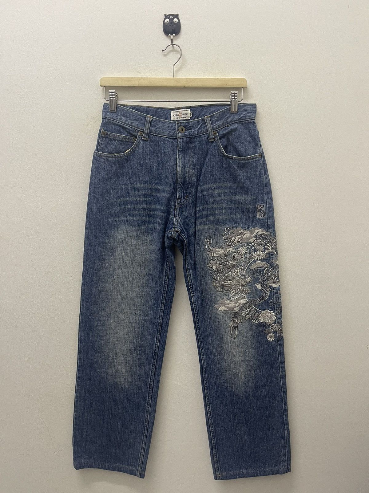 image of Vintage Karakuri Tamashi Dragon Embroidered Denim in Blue, Men's (Size 30)