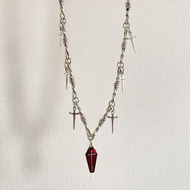 Jewelry Gothic Vampire Cross Red Coffin Pendant Necklaces Size ONE SIZE - 1 Preview
