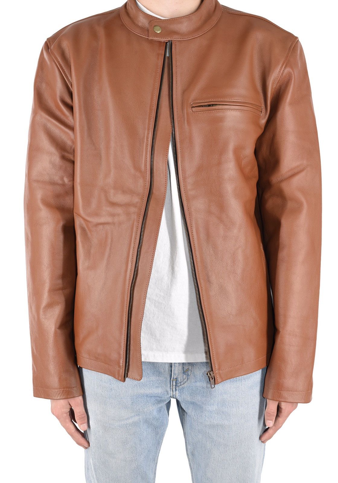 Genuine Leather Cafe Racer Leather Jacket Brown Size US M / EU 48-50 / 2 - 2 Thumbnail