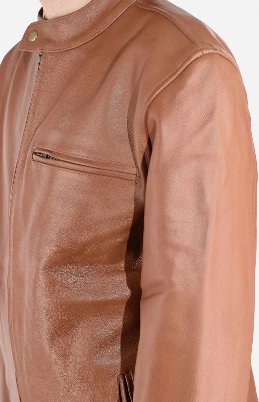 Genuine Leather Cafe Racer Leather Jacket Brown Size US M / EU 48-50 / 2 - 3 Thumbnail