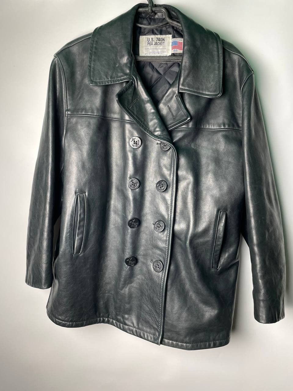 image of Leather Jacket x Made In USA Schott Nyc Us 740N 140 Leather Naval Pea Coat Jacket in Black (Size La