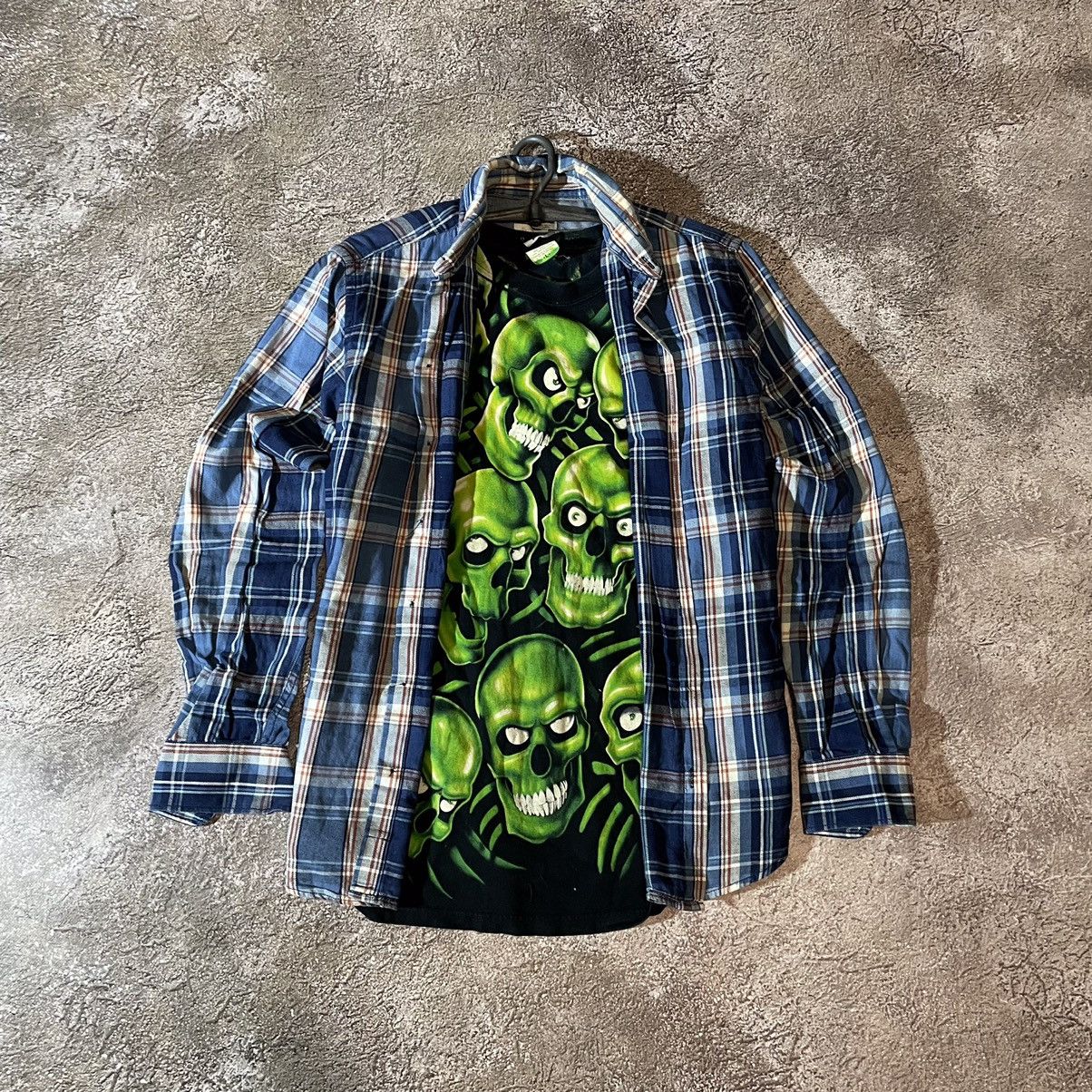 Vintage Vintage 90s Y2K Plaid Shirt Graphic Tee Layering Streetwear Size US S / EU 44-46 / 1 - 1 Thumbnail