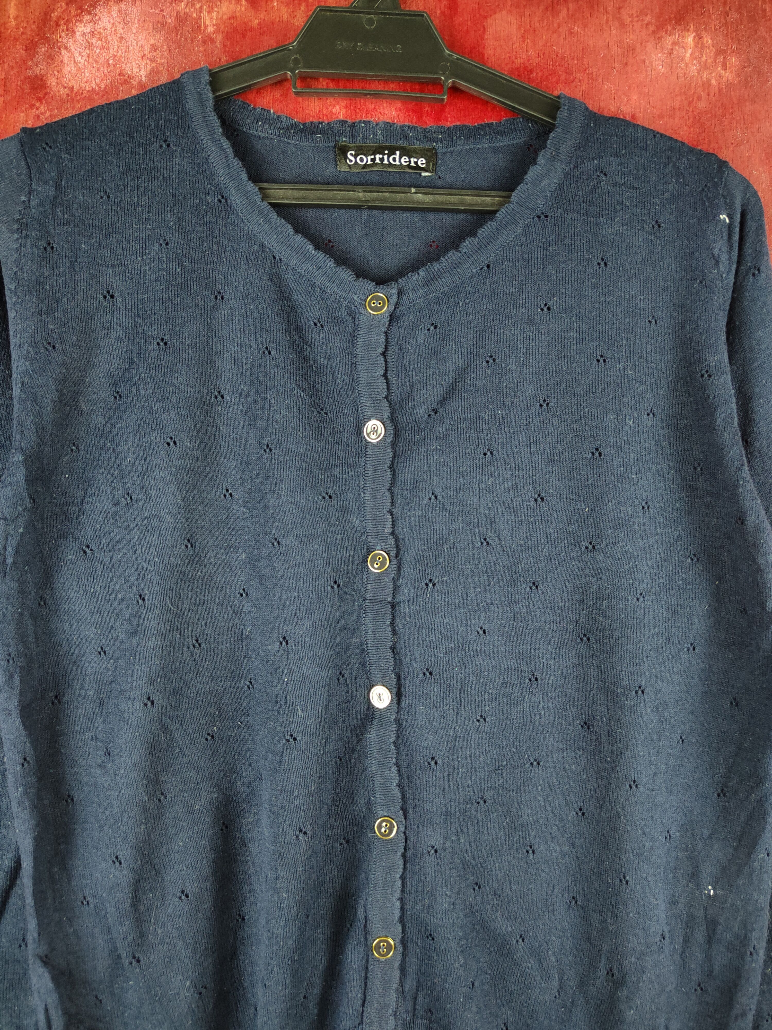 Japanese Brand Sorridere Navy Crochet Meshnet Knitwear Cardigan #S1168 Size S / US 4 / IT 40 - 2 Thumbnail