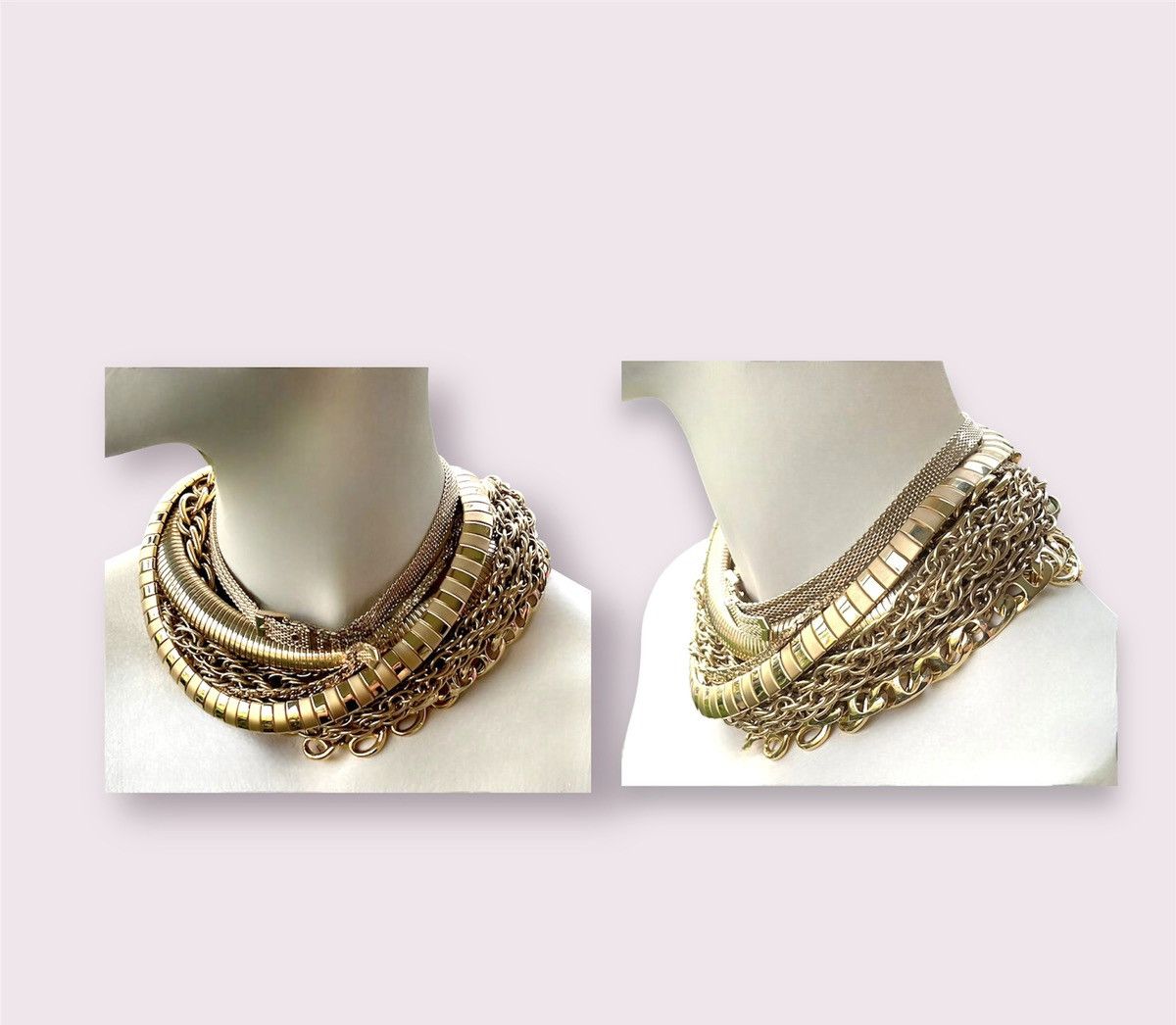 image of Vintage Retro Chunky Gold Choker Necklace Lot, Women's