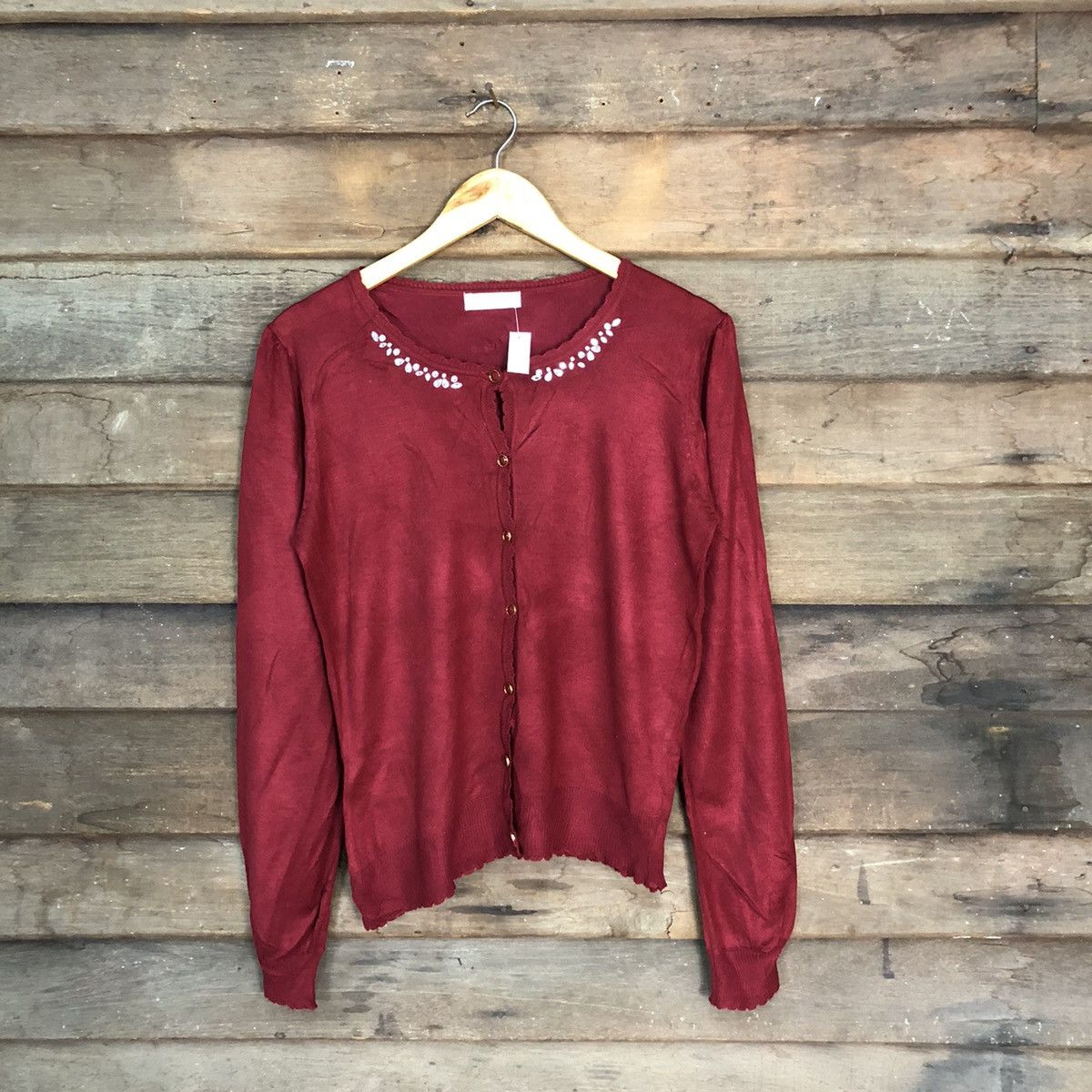 Homespun Knitwear Feroux Maroon Patterned Cardigans #7289 Size M / US 6-8 / IT 42-44 - 1 Thumbnail