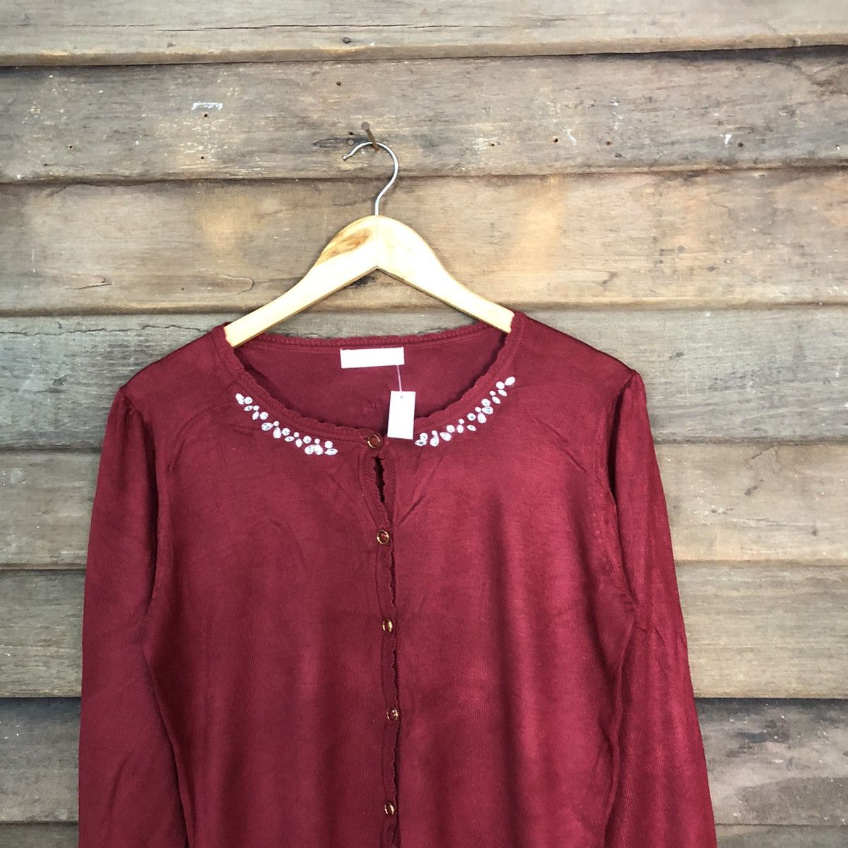 Homespun Knitwear Feroux Maroon Patterned Cardigans #7289 Size M / US 6-8 / IT 42-44 - 2 Thumbnail