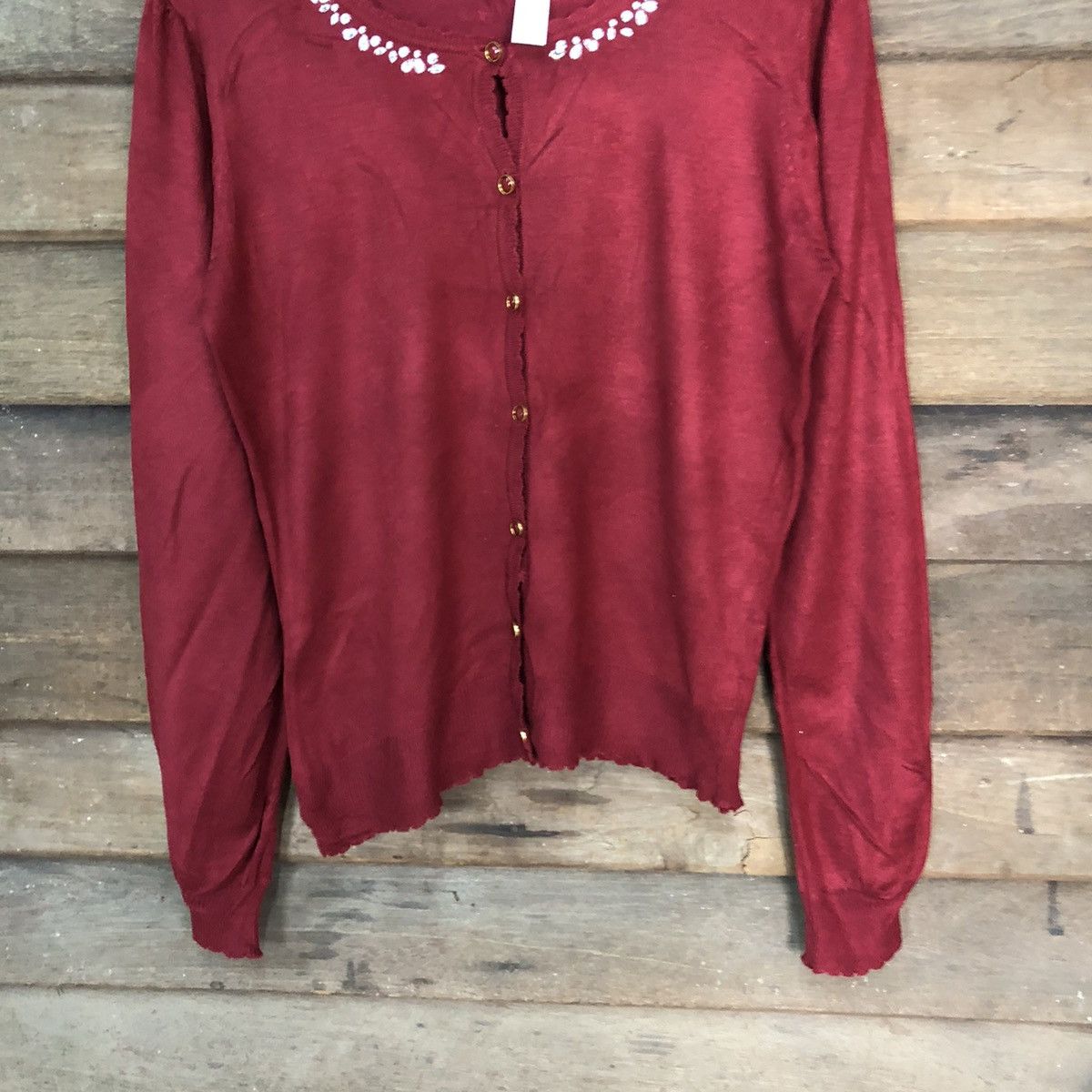 Homespun Knitwear Feroux Maroon Patterned Cardigans #7289 Size M / US 6-8 / IT 42-44 - 3 Thumbnail
