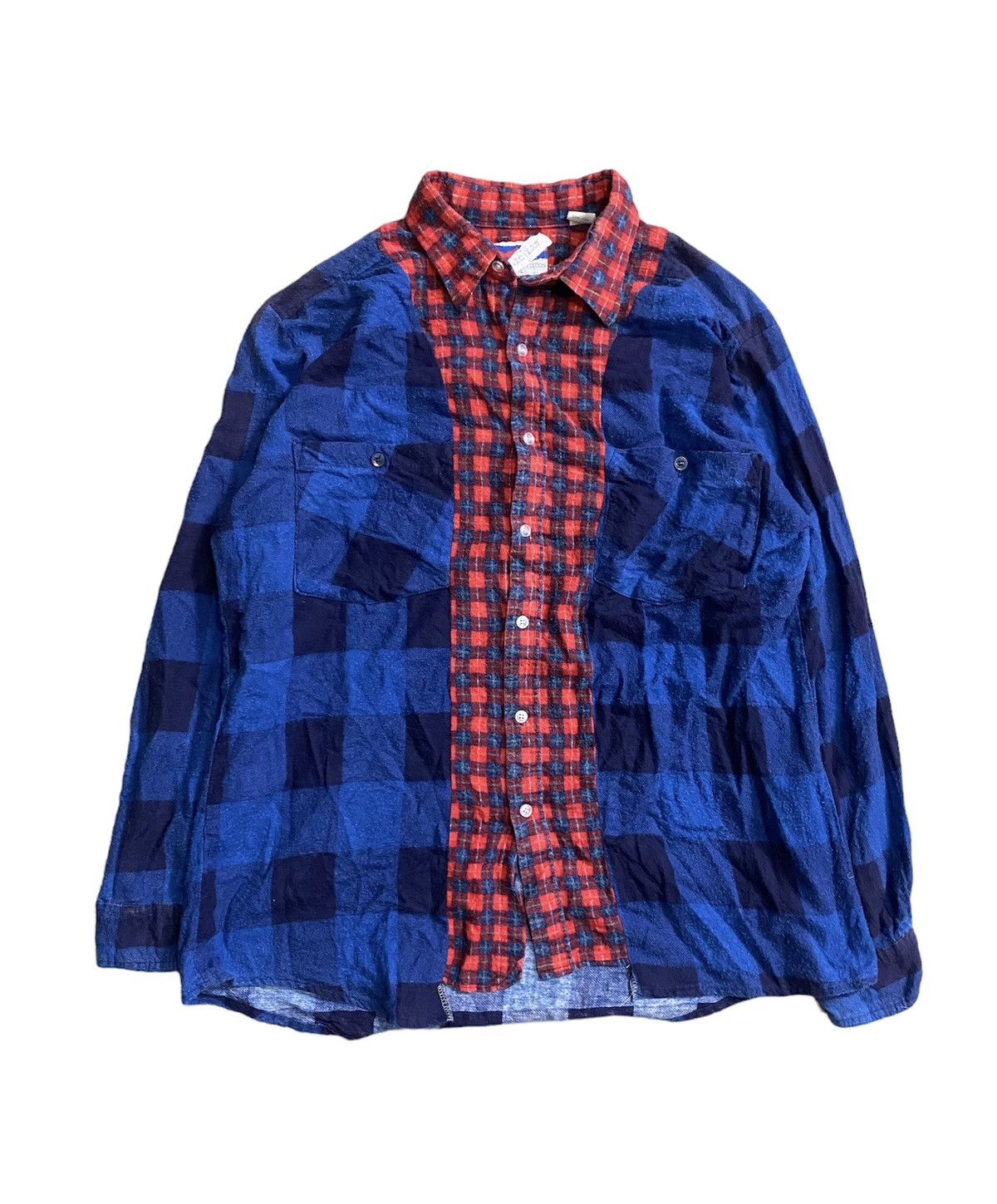image of Needles x Nepenthes New York VTG Sonic Lab Rebuild Cut Flannel in Blue, Men's (Size Large)