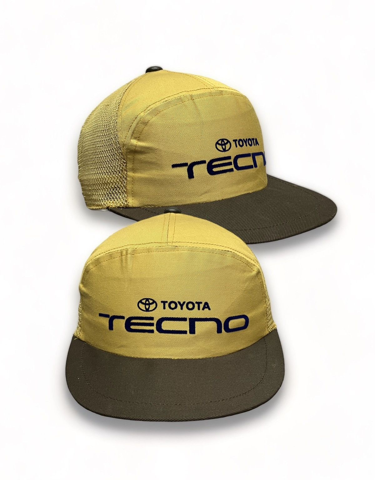 image of Racing x Vintage Fye90’S Toyota Tecno Japan Side Mesh Trucker Strapback Hat in Mustard Brown, Men's