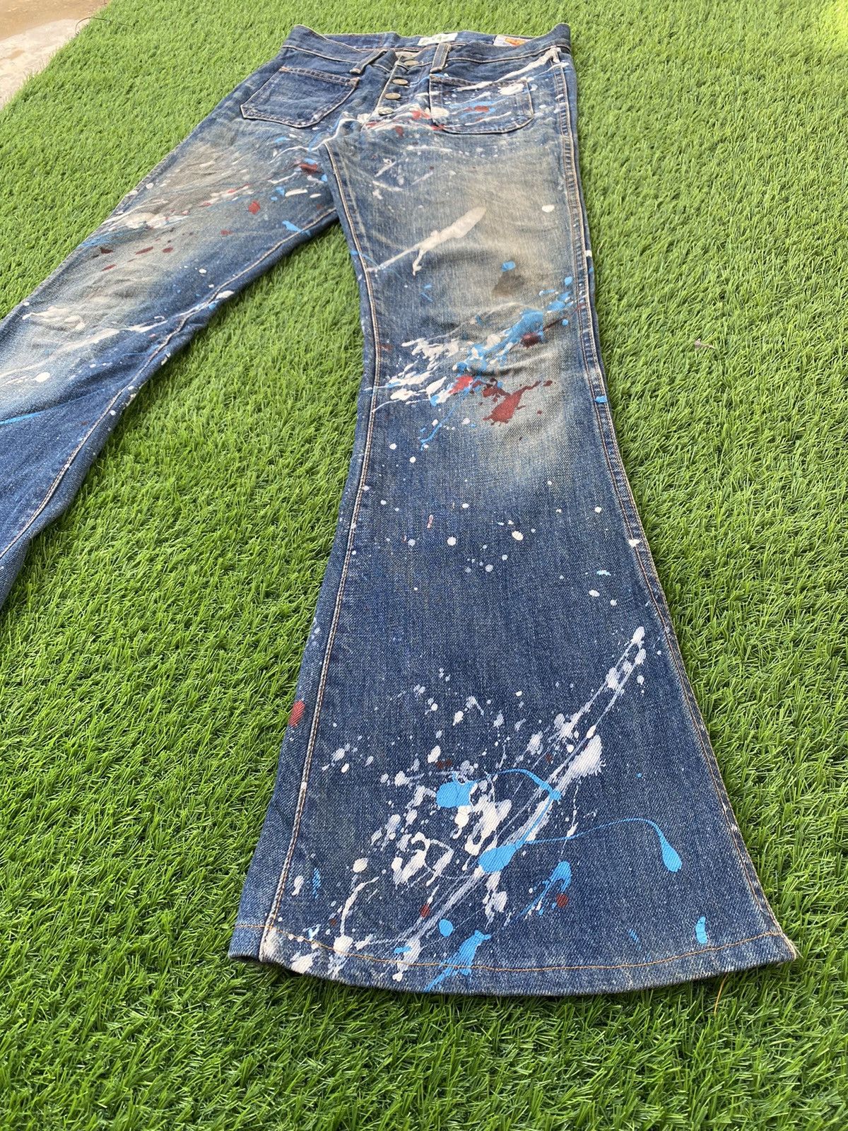 Big John × Vintage Vintage 70s Big John Made in Japan Paint Splash Flare Pant Size US 27 - 4 Thumbnail
